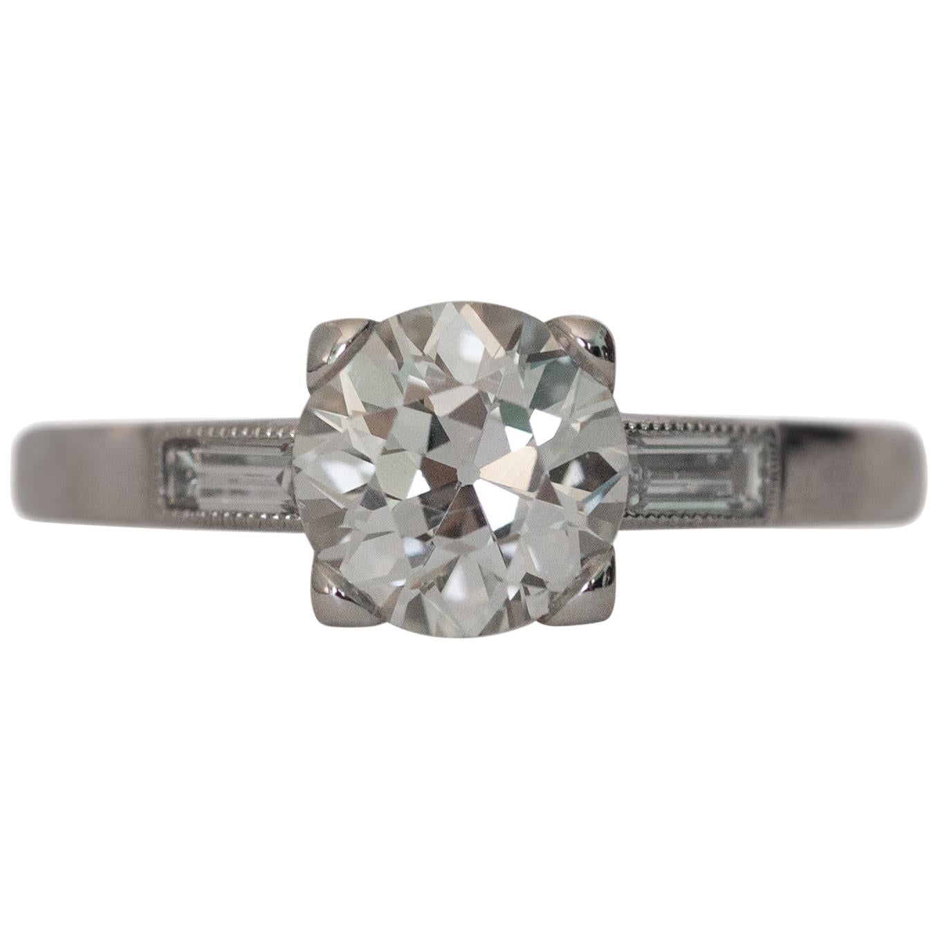 GIA Certified 1.35 Carat Platinum Engagement Ring For Sale