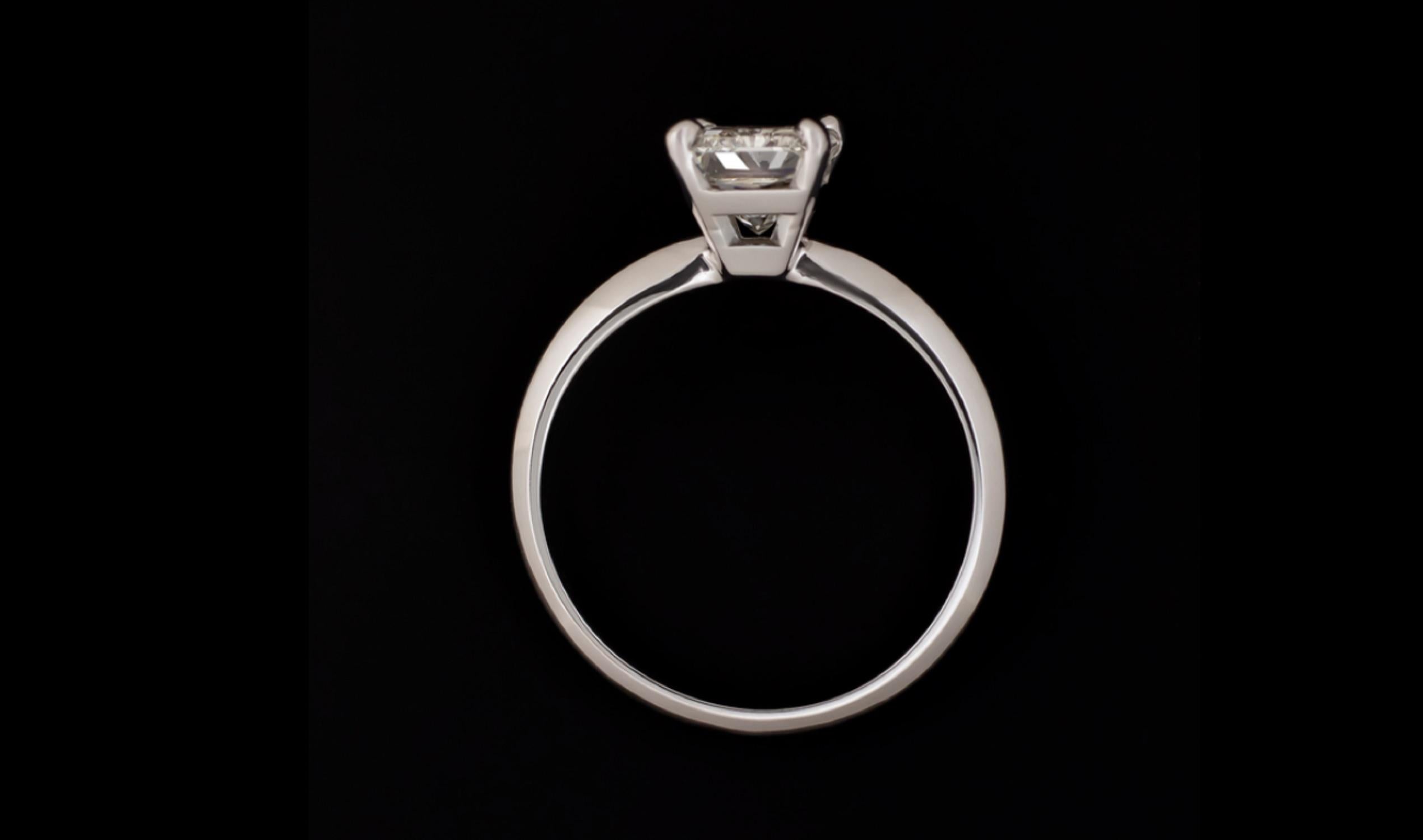  A stunning 1.35 carat GIA certified diamond, this classic solitaire ring boasts glamorous sparkle, impressive size, and a sleek design that will remain forever in style! Mounted in a timeless 14k white gold setting, the impressive I VS2 diamond is