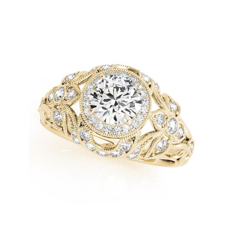 Taille ronde Bague à diamant certifié GIA 1.35 carat Round Halo Dome Filigree Trellis en vente