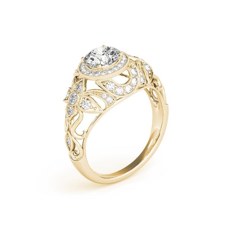 Bague à diamant certifié GIA 1.35 carat Round Halo Dome Filigree Trellis Pour femmes en vente