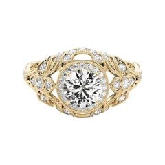 Bague à diamant certifié GIA 1.35 carat Round Halo Dome Filigree Trellis