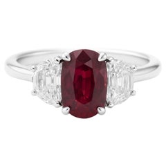 GIA Certified 1.35 Carat Unheated Ruby and Diamond Platinum Ring