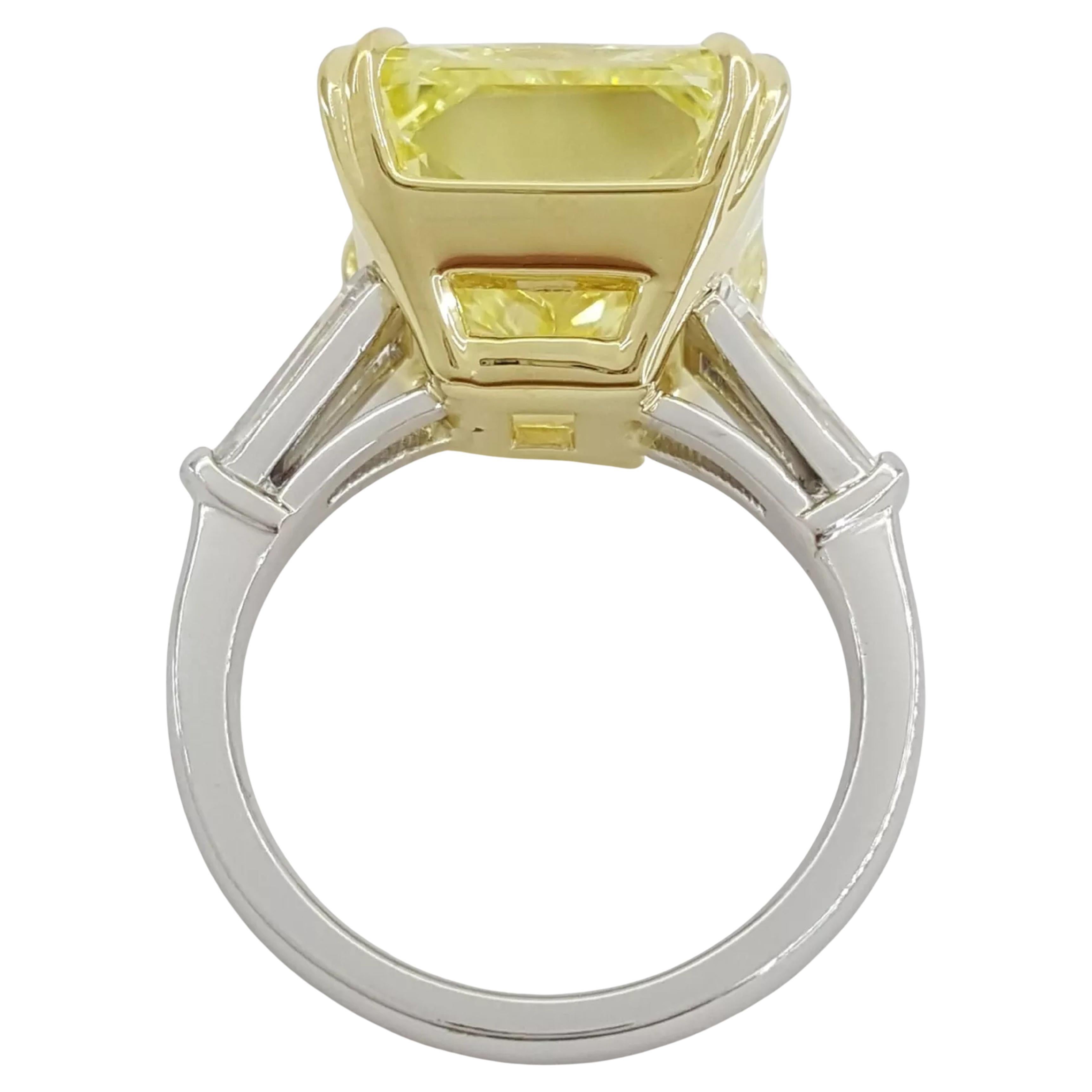 GIA Certified 13.52 Carat Radiant Cut Natural Fancy Intense Yellow ...