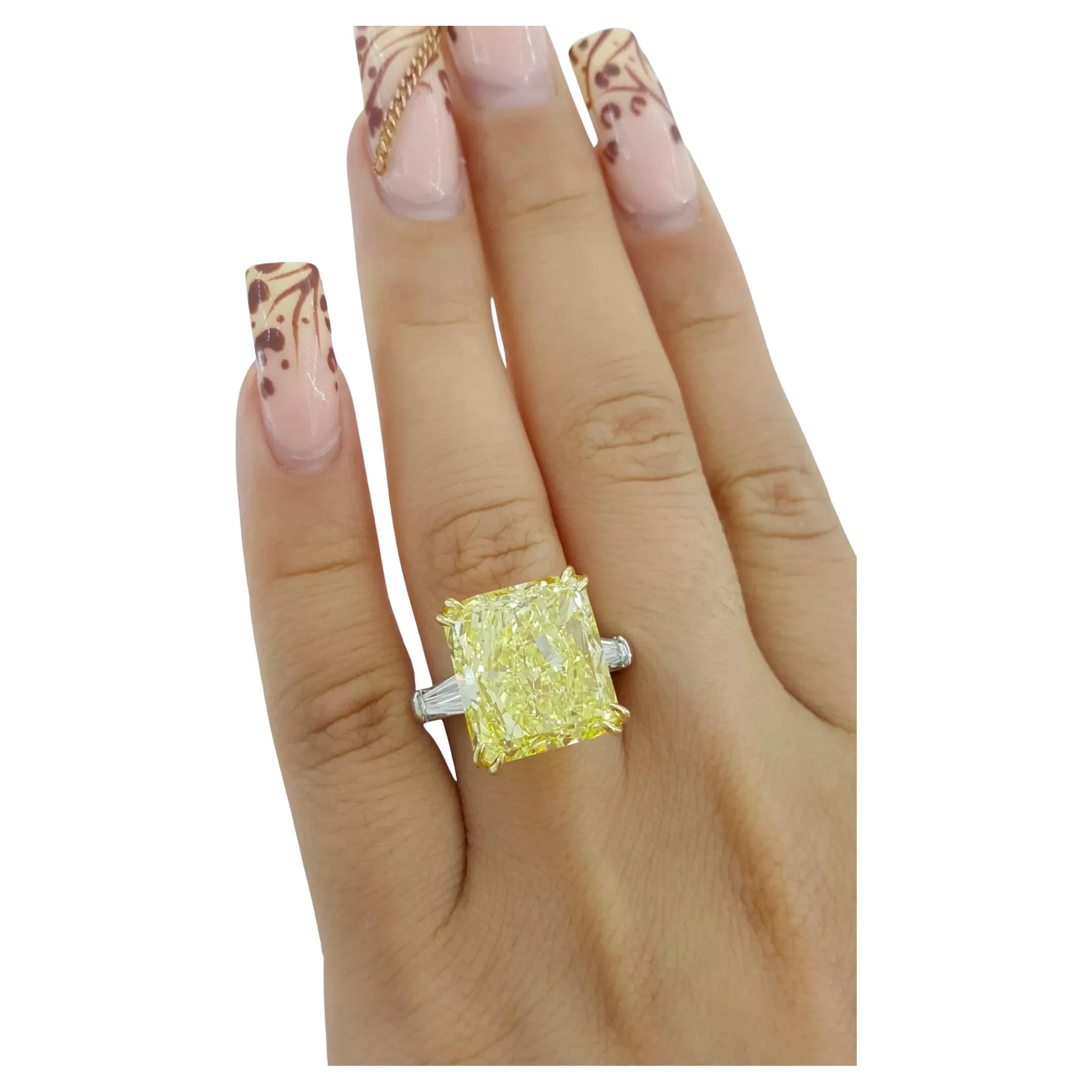 GIA Certified 13.52 Carat Radiant Cut Natural Fancy Intense Yellow ...