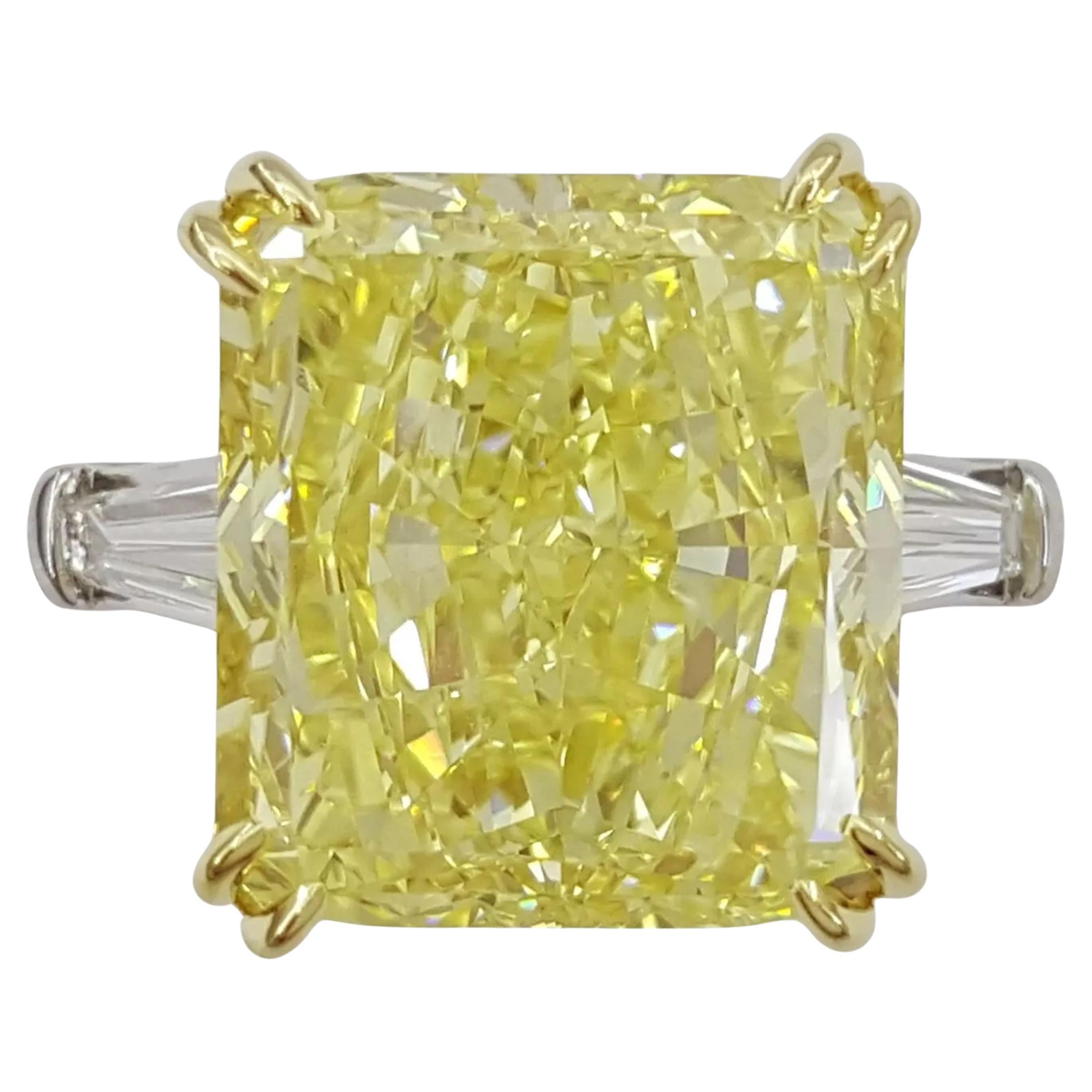 GIA Certified 13.52 Carat Radiant Cut Natural Fancy Intense Yellow ...