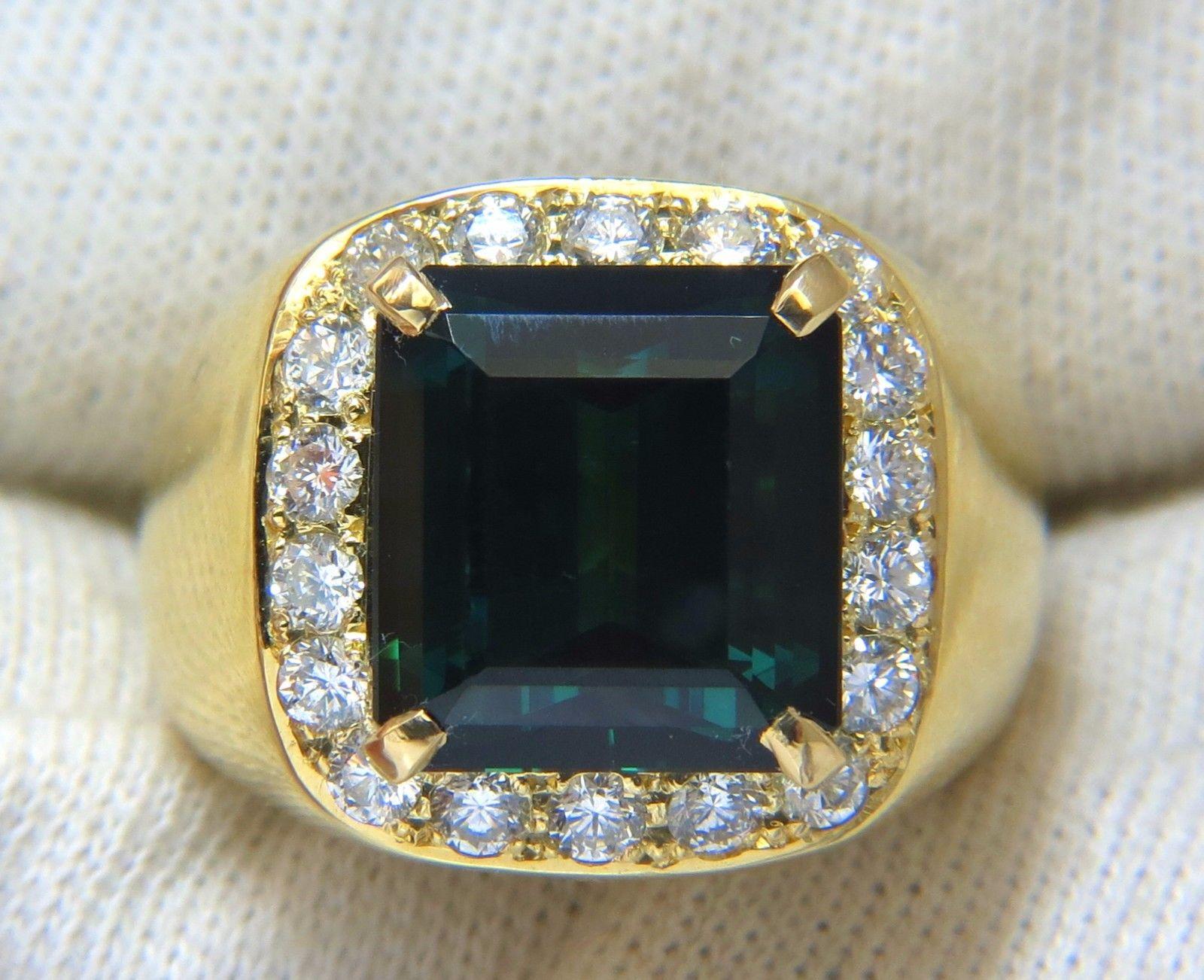 Women's or Men's GIA Certified 13.59ct Natural Vivid Blue Green Tourmaline diamonds ring 18kt For Sale