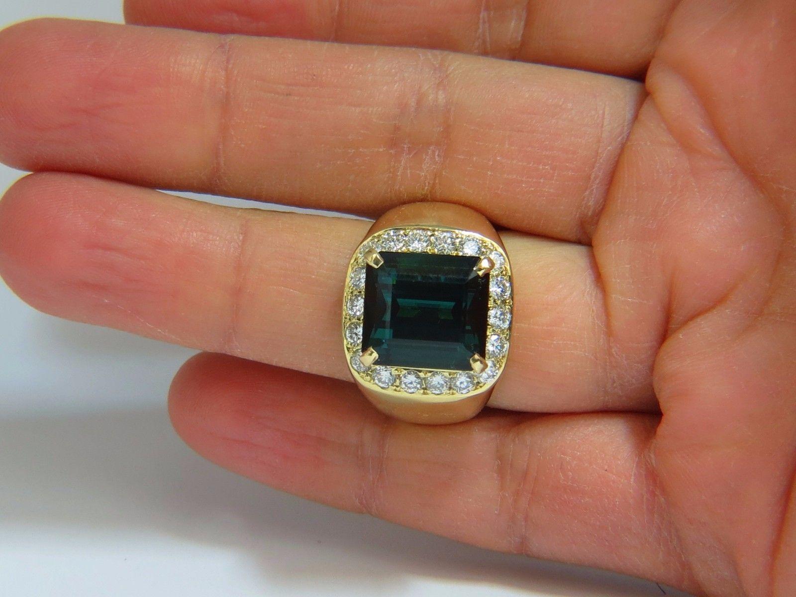 GIA Certified 13.59ct Natural Vivid Blue Green Tourmaline diamonds ring 18kt For Sale 1