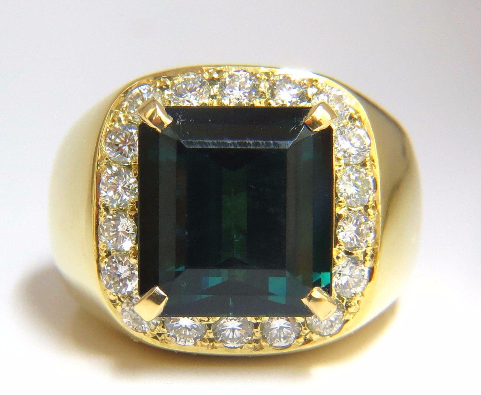 GIA Certified 13.59ct Natural Vivid Blue Green Tourmaline diamonds ring 18kt For Sale 3
