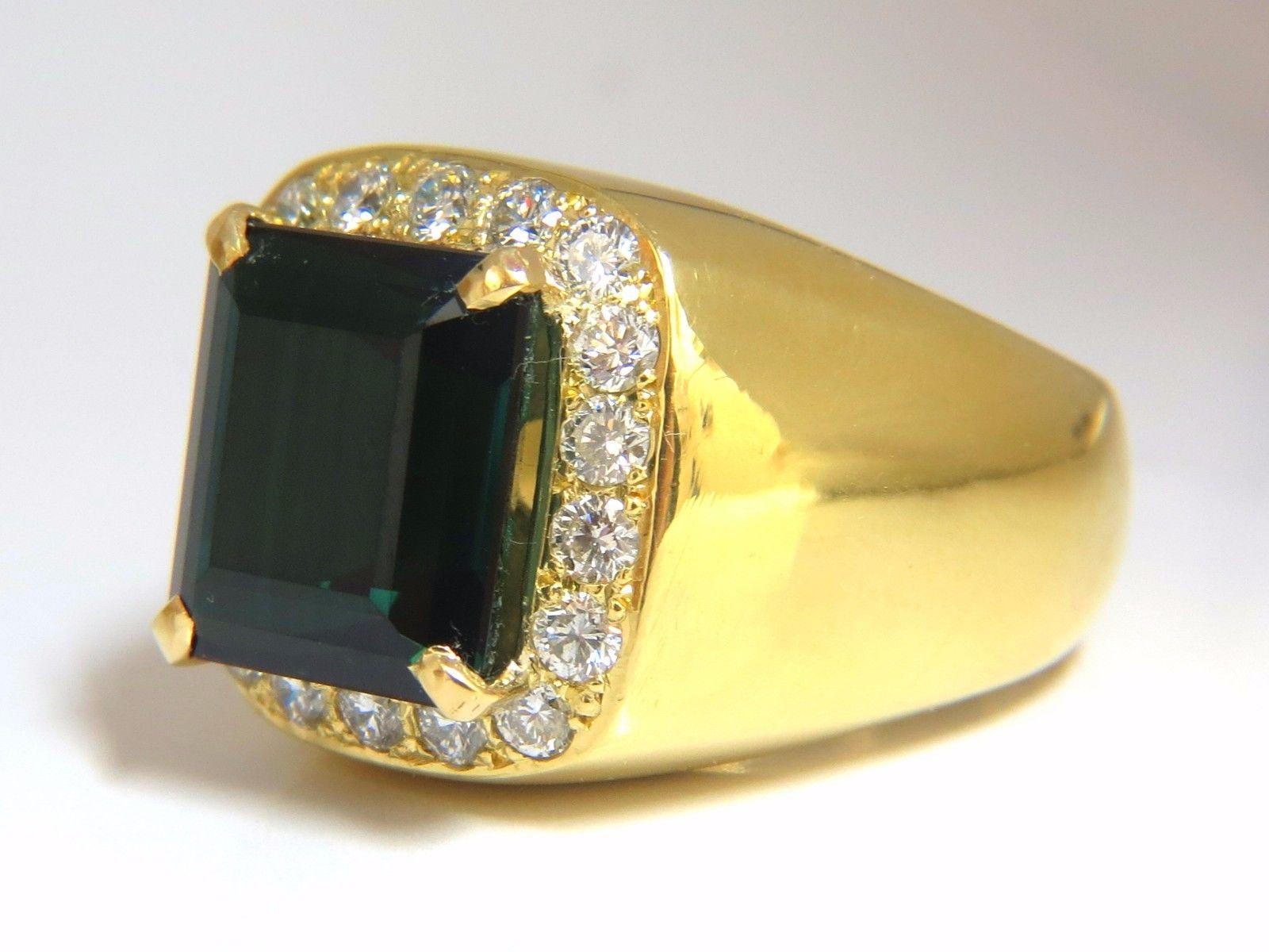 GIA Certified 13.59ct Natural Vivid Blue Green Tourmaline diamonds ring 18kt For Sale 4