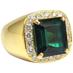 GIA-zertifizierter 13,59 Karat natürlicher lebhaft blauer grüner Turmalin-Diamanten Ring 18kt