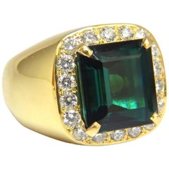 GIA Certified 13.59ct Natural Vivid Blue Green Tourmaline diamonds ring 18kt