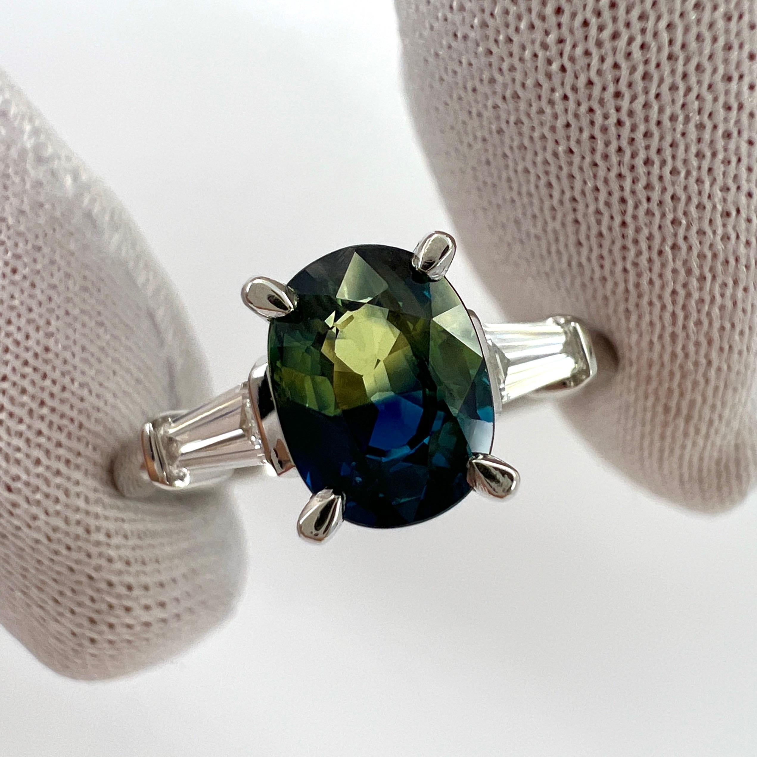 Natural Australian Bi Colour Sapphire & Diamond Platinum Three Stone Ring.

Rare GIA Certified 1.35 carat natural sapphire with a unique blue & yellow bi colour effect. Very rare and stunning to see, similarly seen in ametrine and watermelon