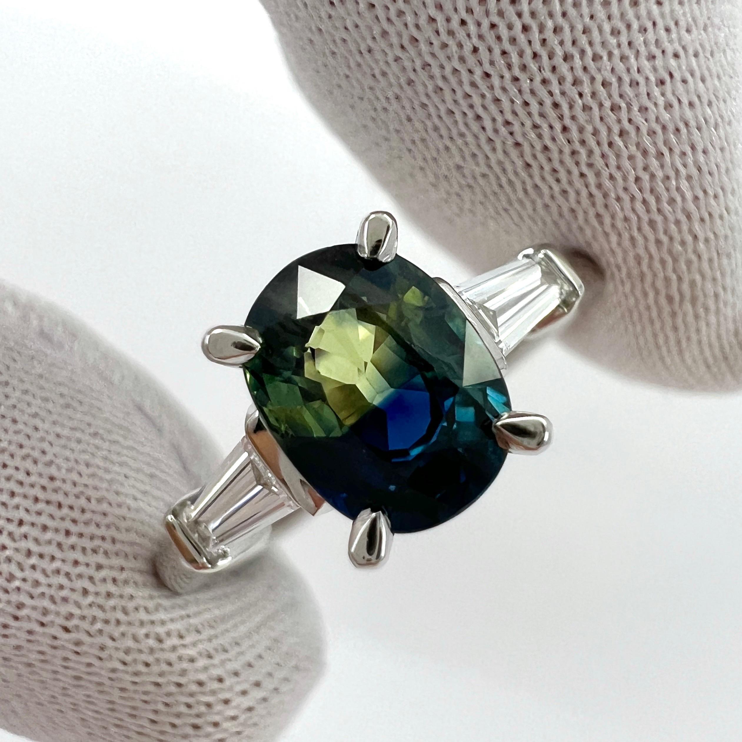 GIA Certified 1.35ct Australian Bi Color Sapphire And Diamond Platinum Ring In New Condition For Sale In Birmingham, GB