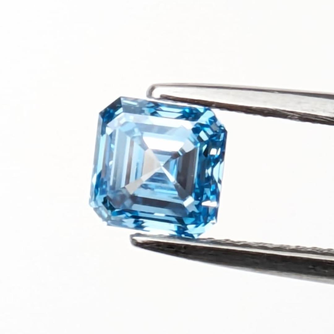 GIA Certified 1.35CT HPHT VS2 Square Emerald Cut Natural Blue Diamond In New Condition For Sale In New York, NY