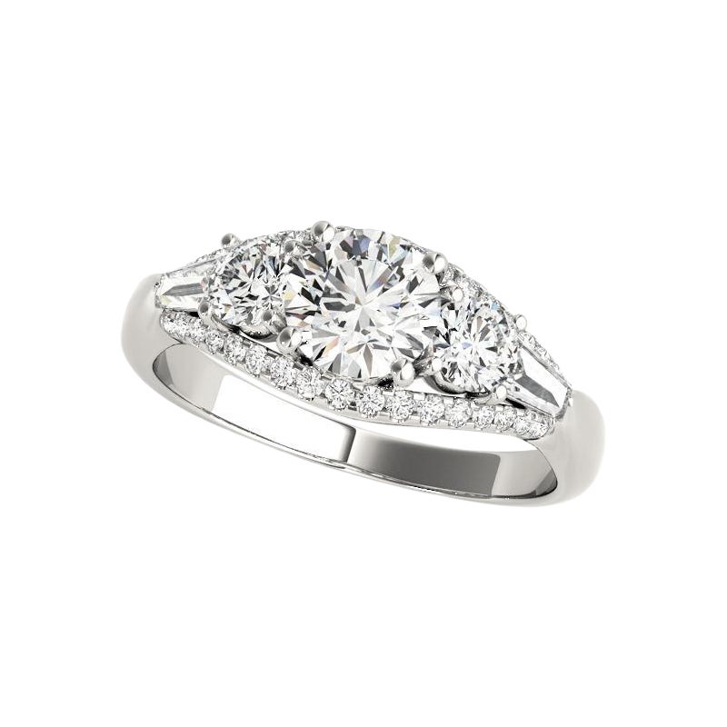 GIA Certified 1,35ct Anello di diamanti in platino con 3 pietre tonde e baguette a tripla fila