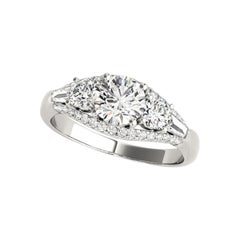 GIA Certified 1.35ct Round 3-Stone Baguette Triple Row Platinum Diamond Ring