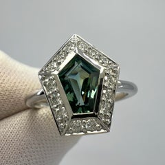 GIA Certified 1.35ct Untreated Sapphire Green Blue & Diamond 18k White Gold Ring