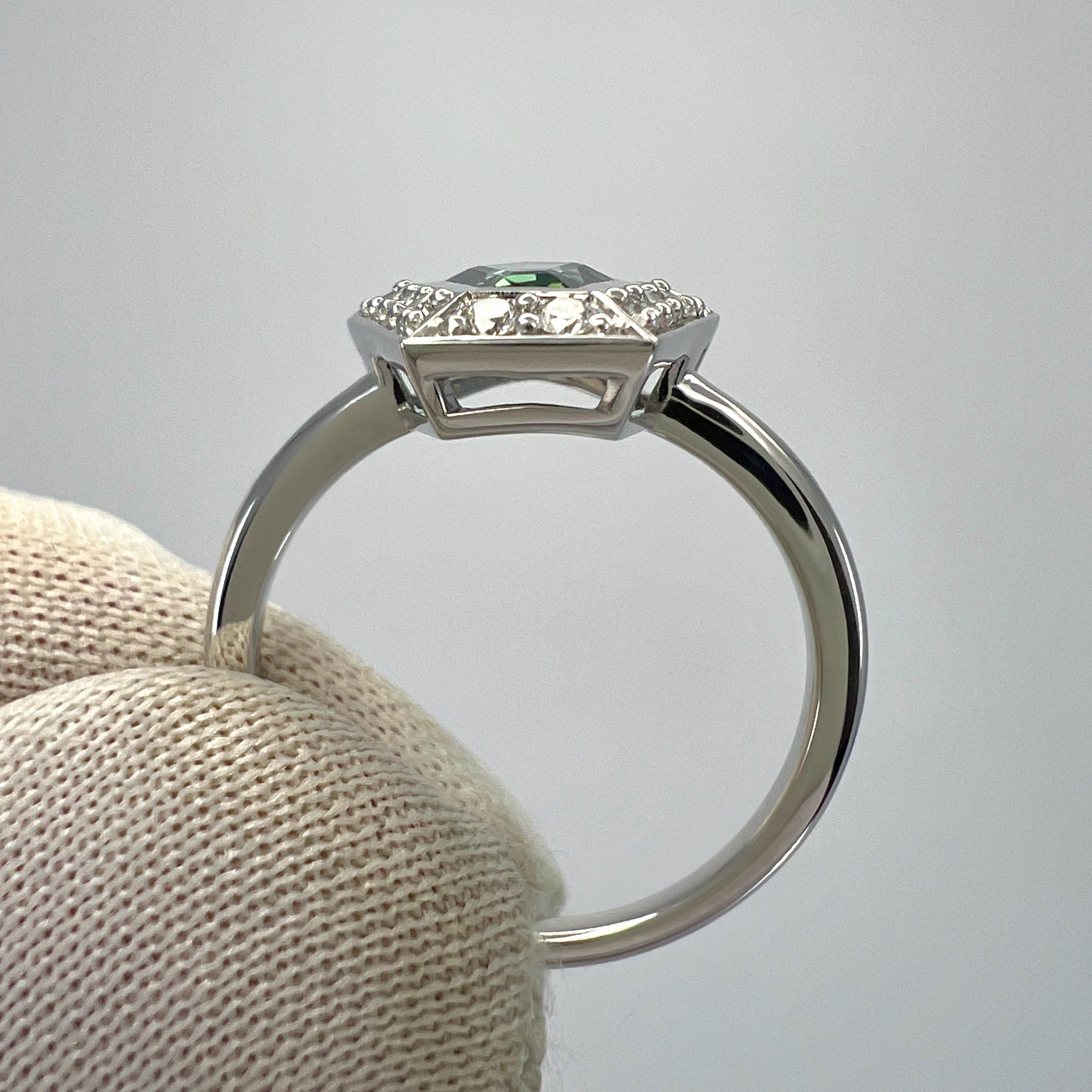 GIA Certified 1.35ct Untreated Sapphire Green Blue & Diamond 18k White Gold Ring For Sale 2