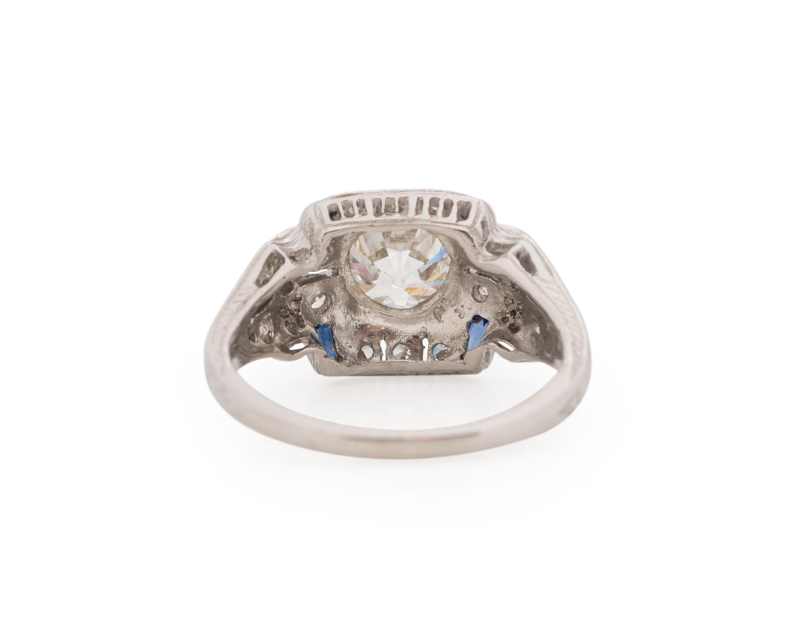GIA Certified 1.36 Carat Art Deco Diamond Platinum Engagement Ring In Good Condition For Sale In Hicksville, NY