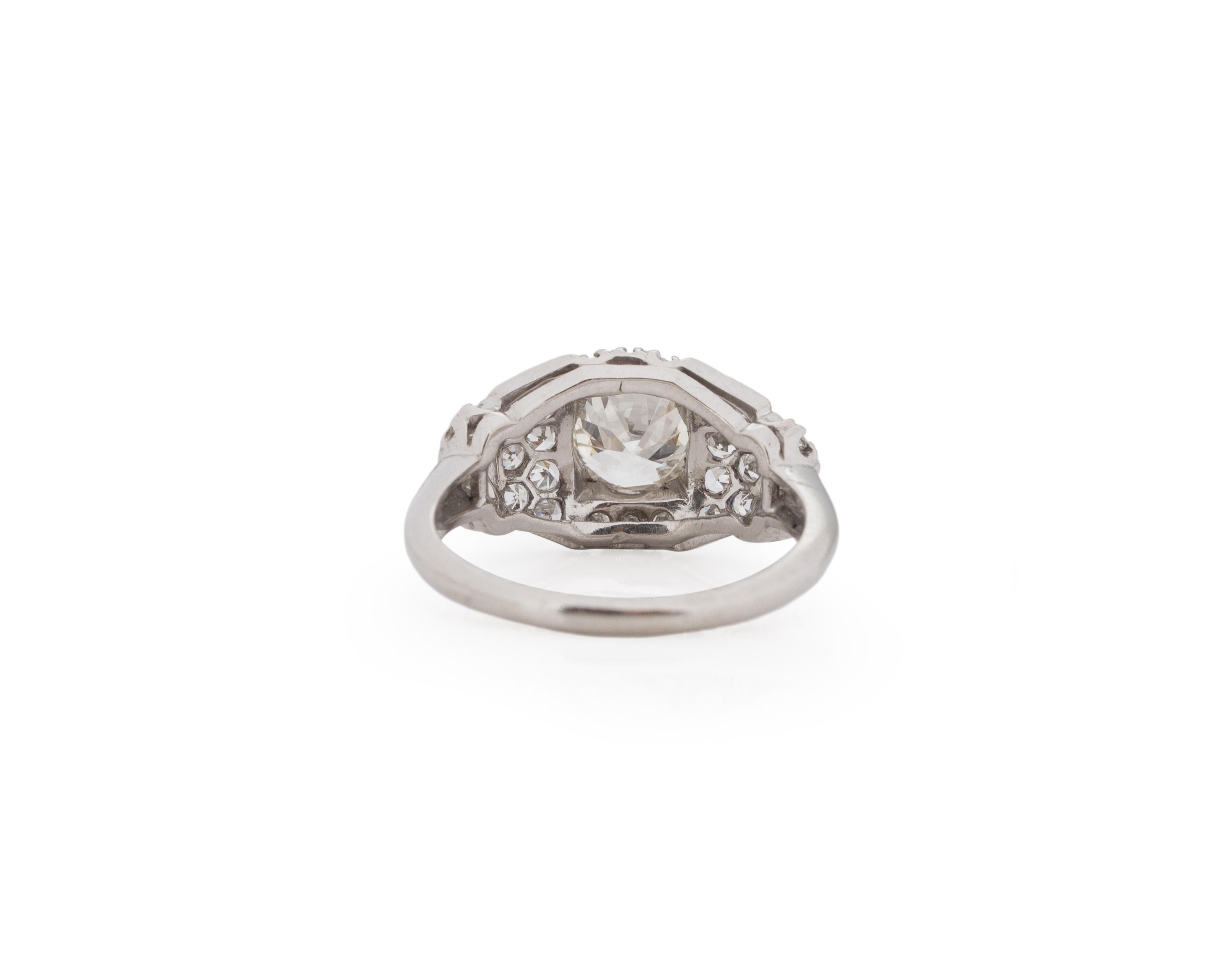 Old European Cut GIA Certified 1.36 Carat Art Deco Diamond Platinum Engagement Ring For Sale