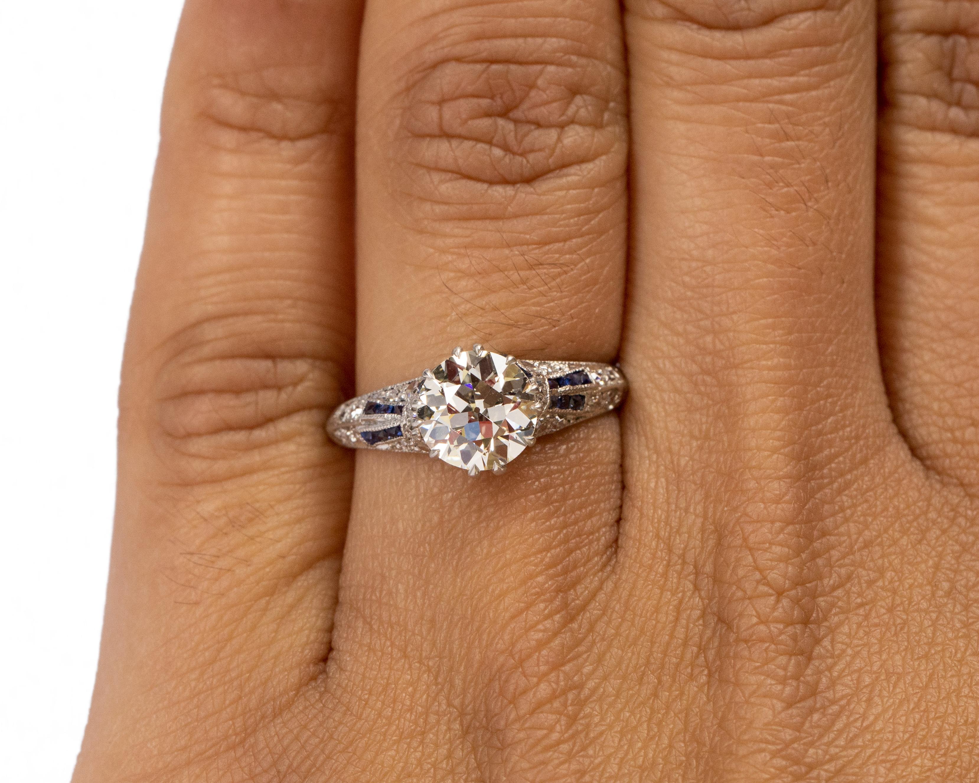 GIA Certified 1.36 Carat Art Deco Diamond Platinum Engagement Ring In Good Condition For Sale In Atlanta, GA