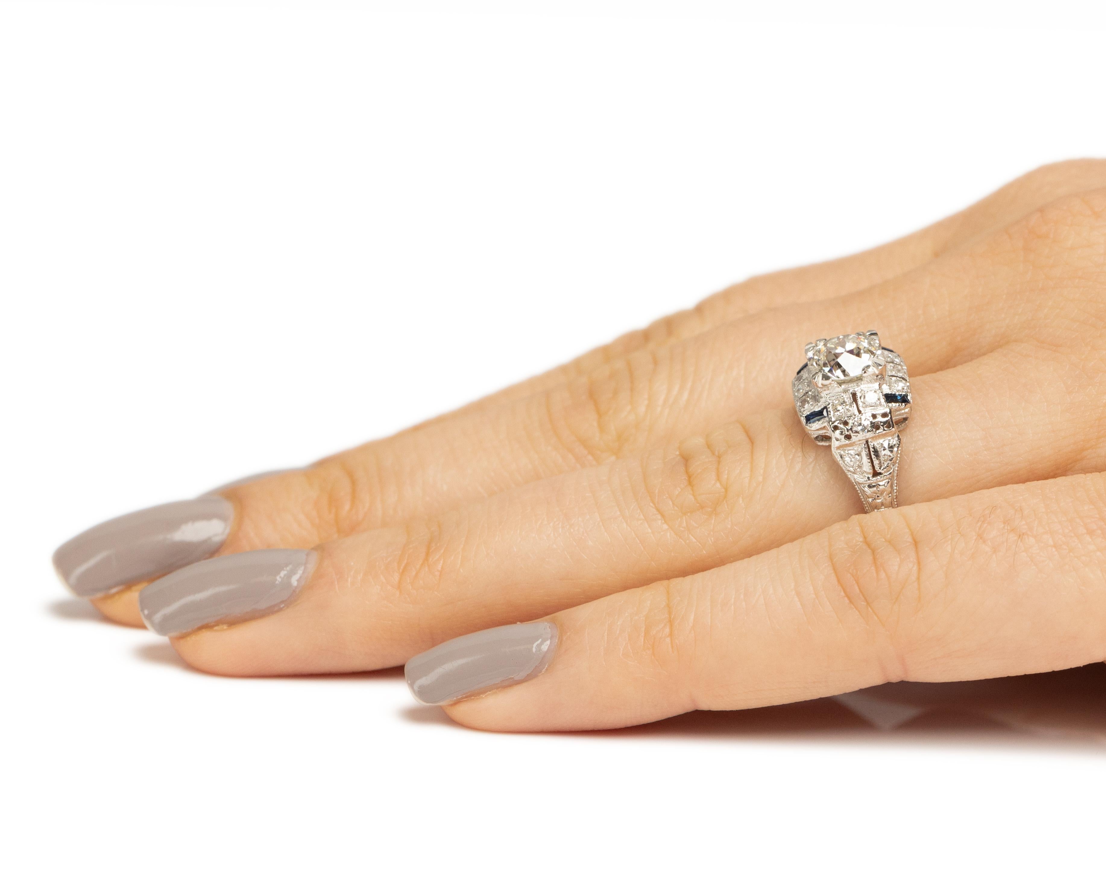 Women's GIA Certified 1.36 Carat Art Deco Diamond Platinum Engagement Ring For Sale