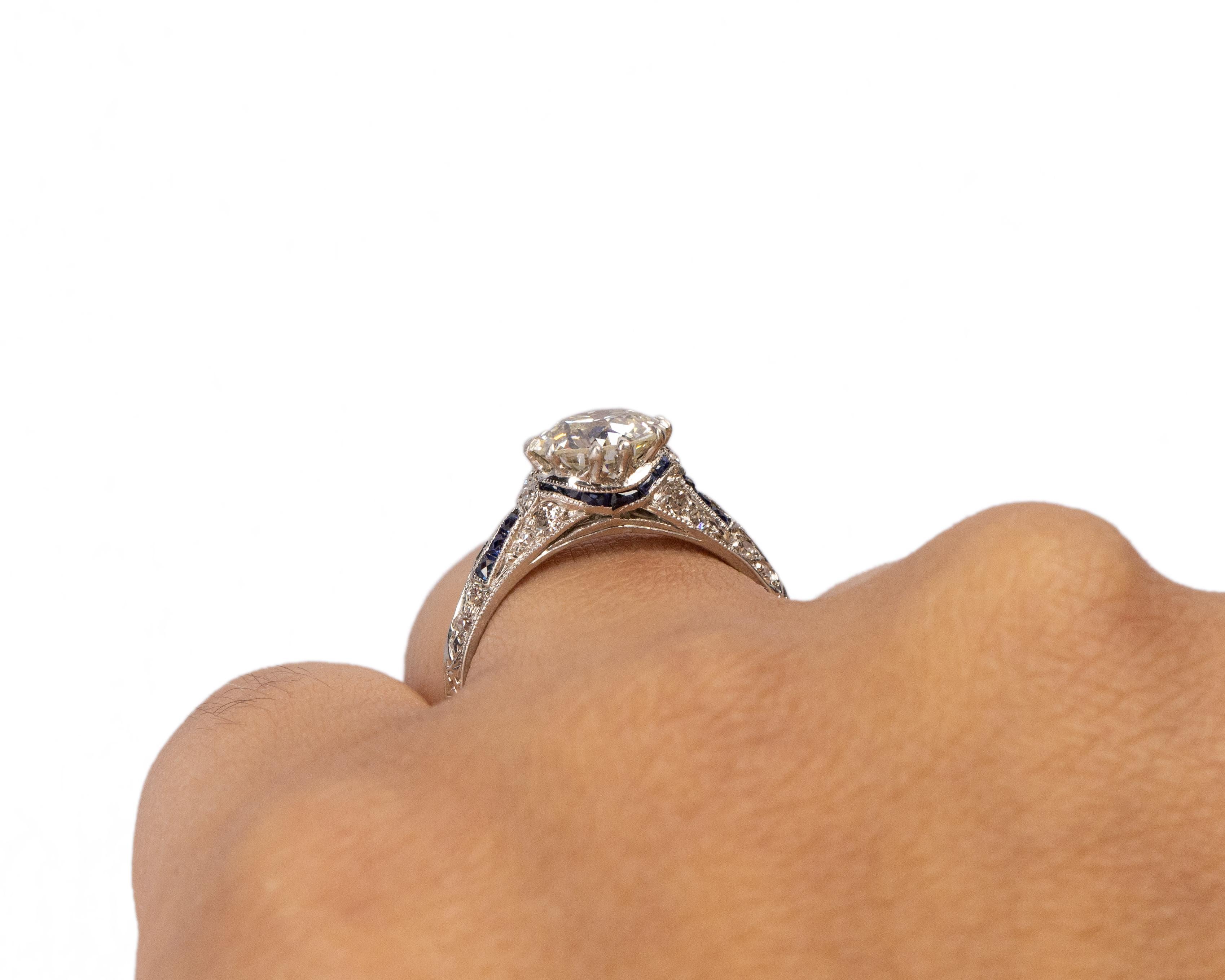 Women's GIA Certified 1.36 Carat Art Deco Diamond Platinum Engagement Ring For Sale
