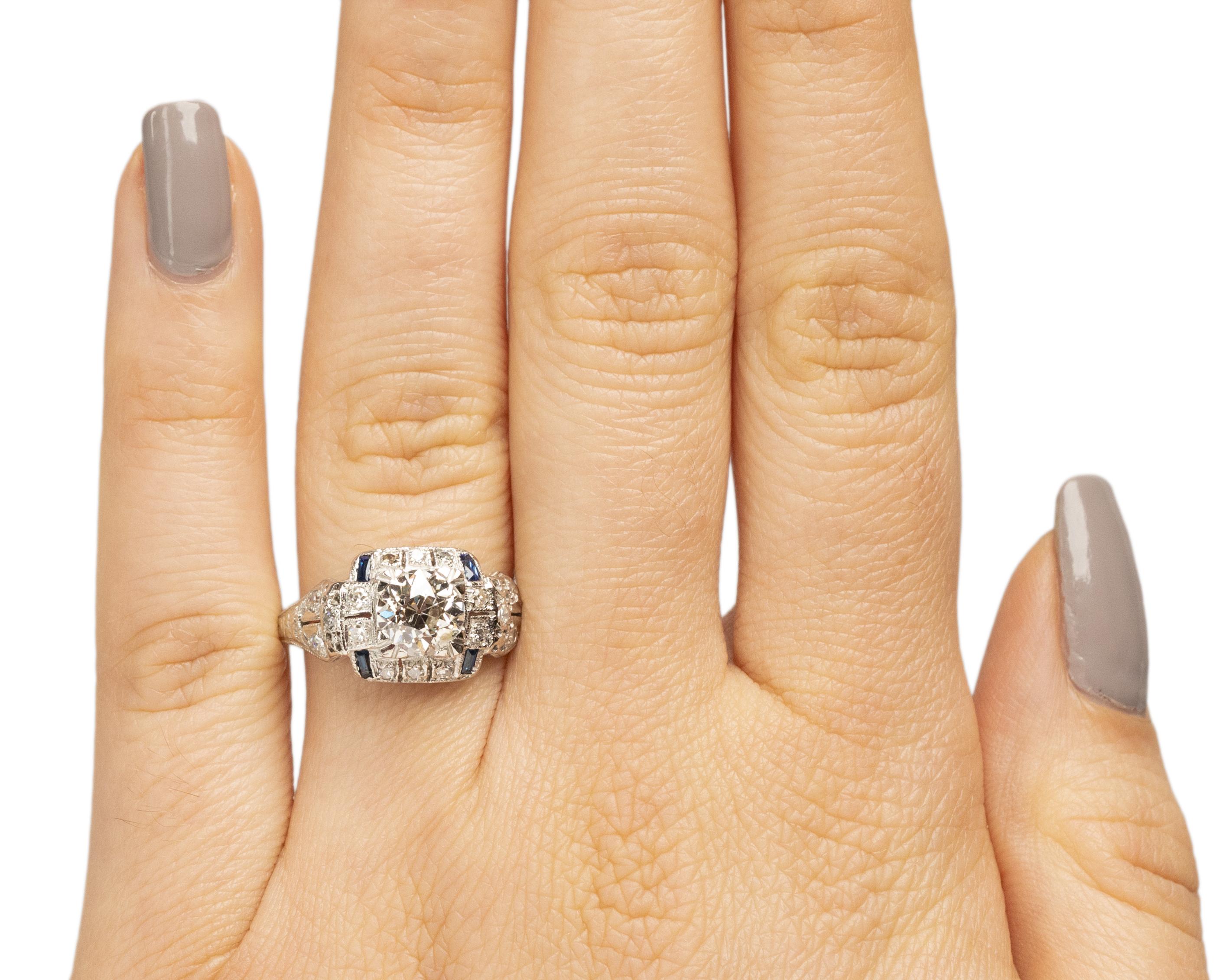 GIA Certified 1.36 Carat Art Deco Diamond Platinum Engagement Ring For Sale 1