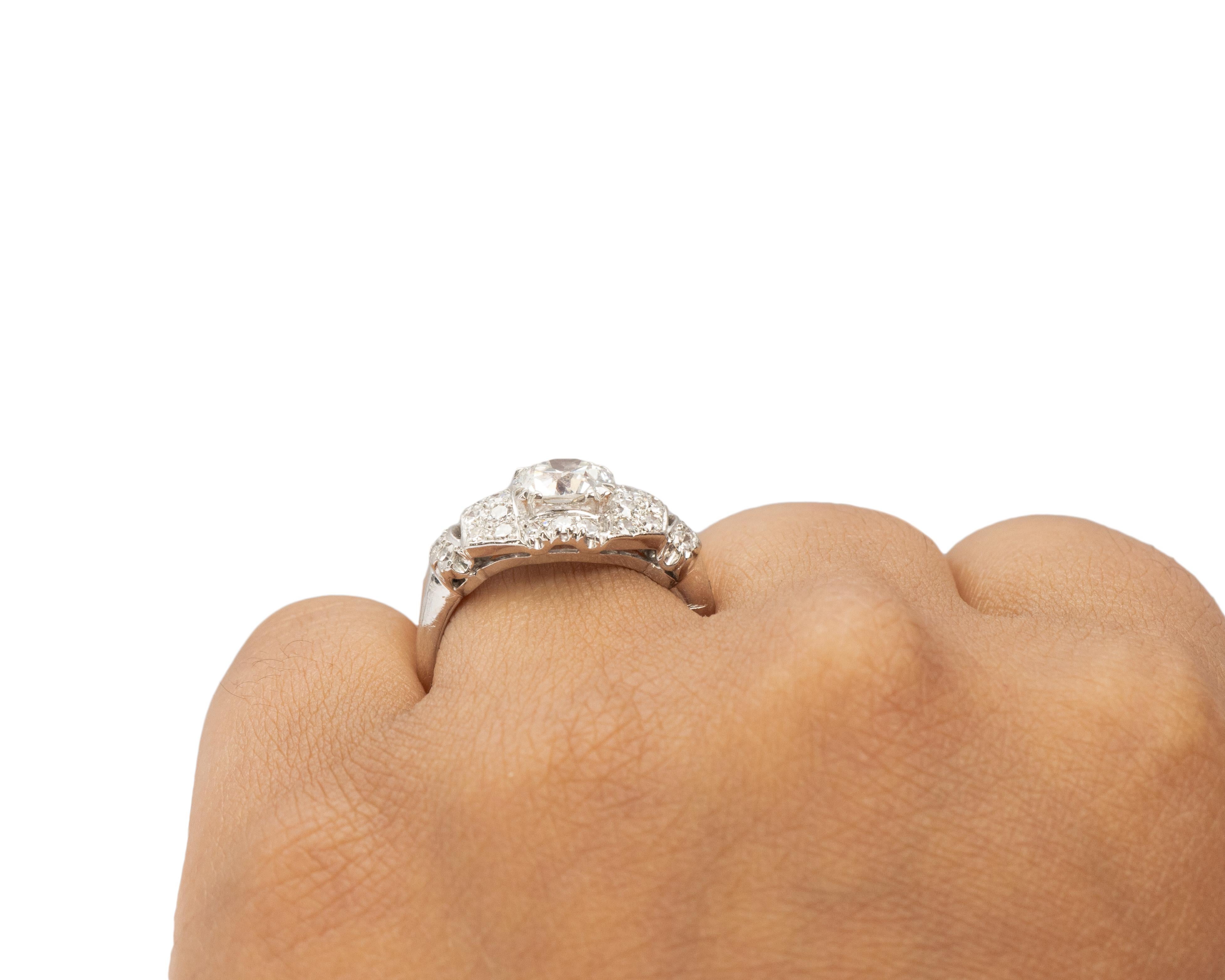 Women's GIA Certified 1.36 Carat Art Deco Diamond Platinum Engagement Ring For Sale
