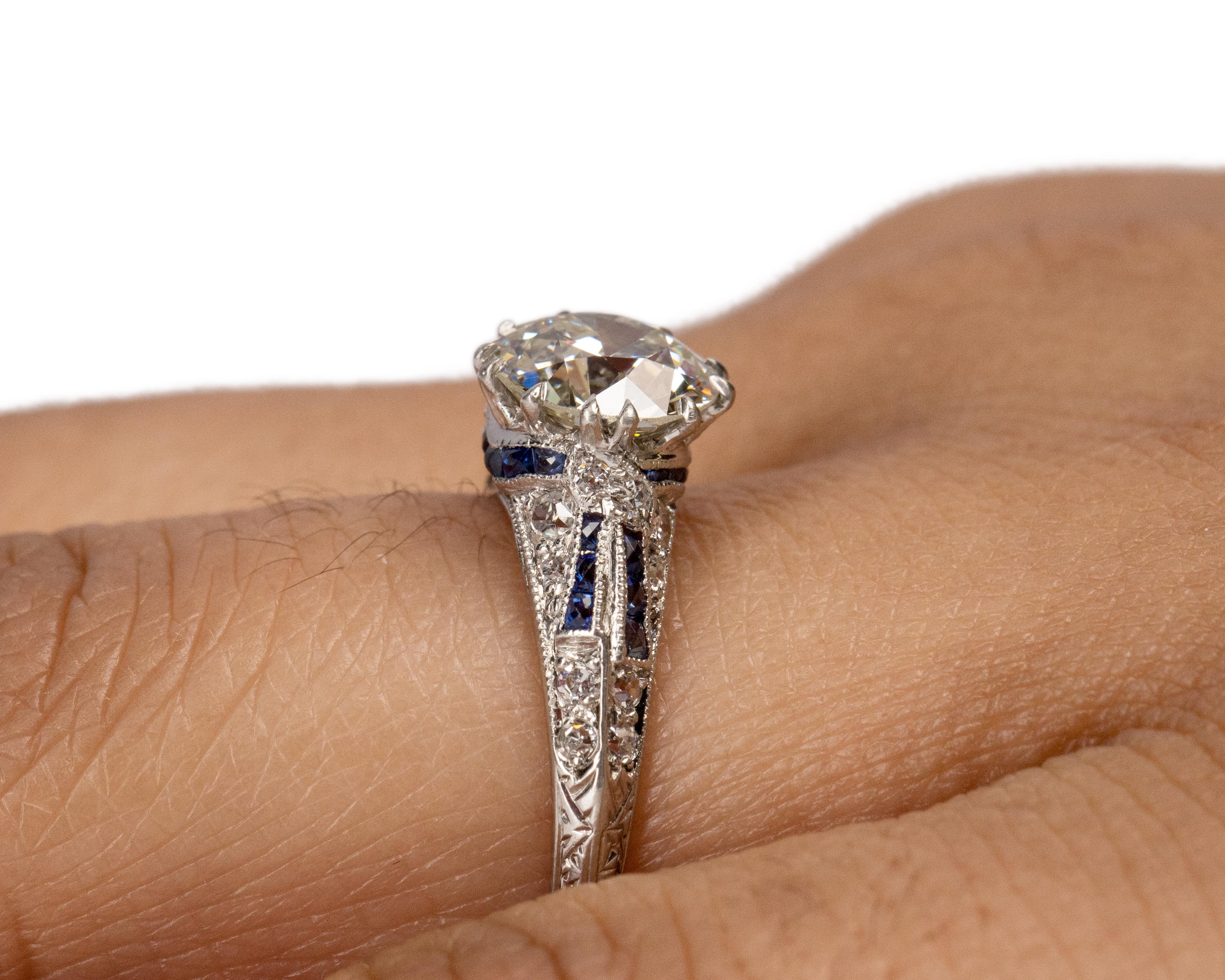 GIA Certified 1.36 Carat Art Deco Diamond Platinum Engagement Ring For Sale 1