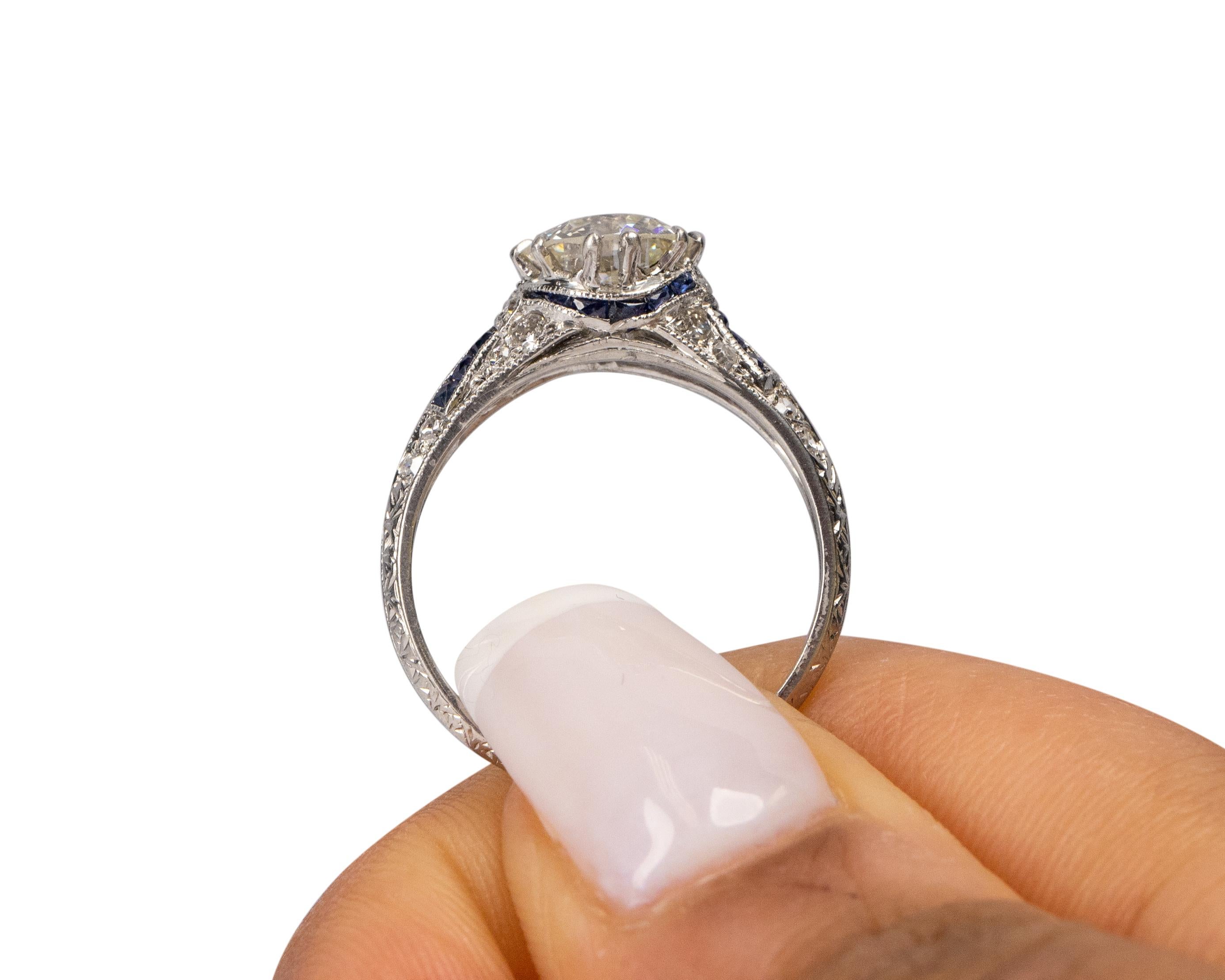GIA Certified 1.36 Carat Art Deco Diamond Platinum Engagement Ring For Sale 2