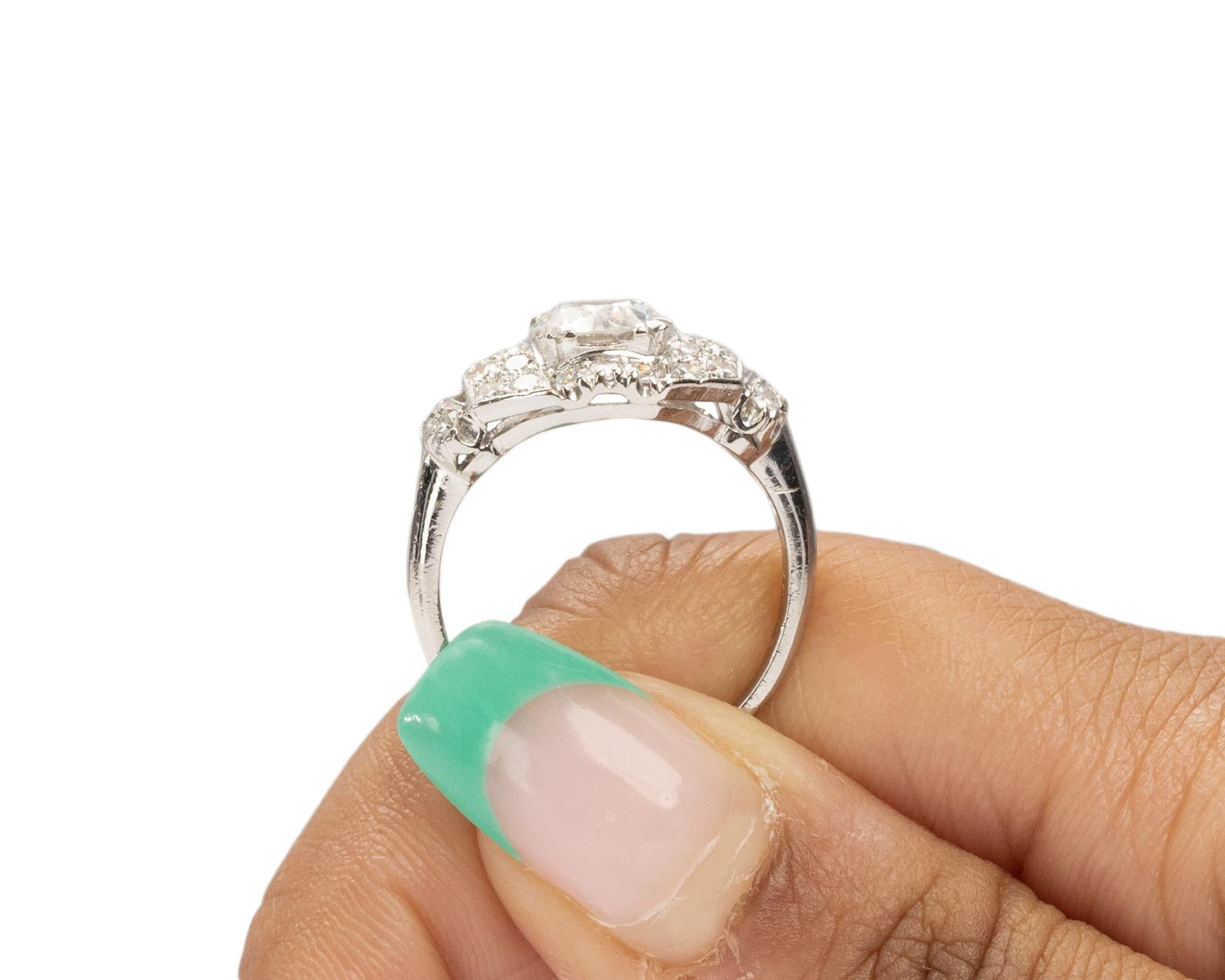 GIA Certified 1.36 Carat Art Deco Diamond Platinum Engagement Ring For Sale 2