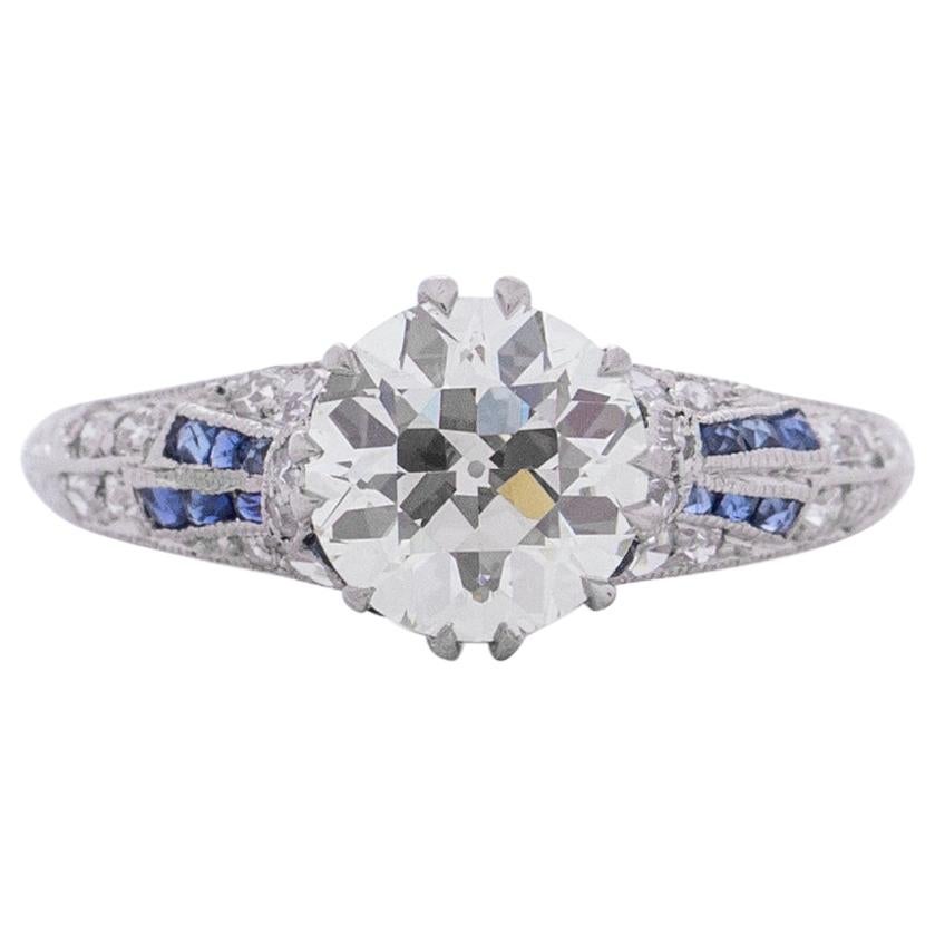 GIA Certified 1.36 Carat Art Deco Diamond Platinum Engagement Ring