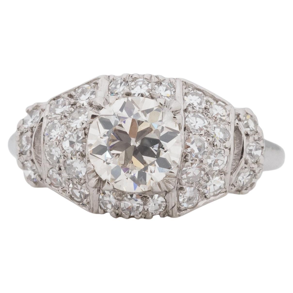 GIA Certified 1.36 Carat Art Deco Diamond Platinum Engagement Ring For Sale