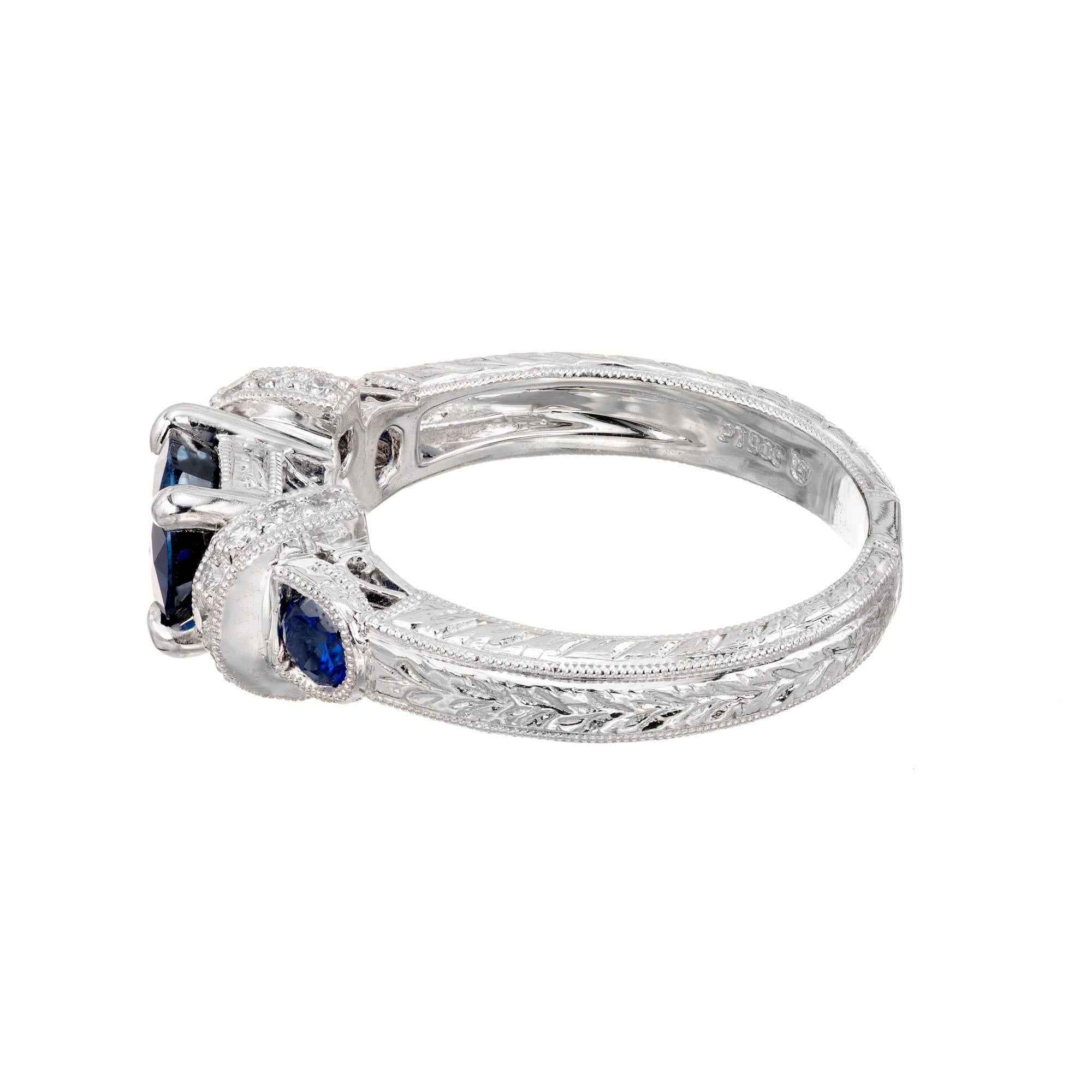 Women's GIA Certified 1.36 Carat Blue Sapphire Diamond Platinum Engagement Ring