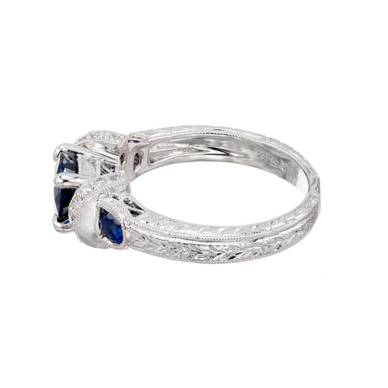 Women's GIA Certified 1.36 Carat Blue Sapphire Diamond Platinum Engagement Ring For Sale