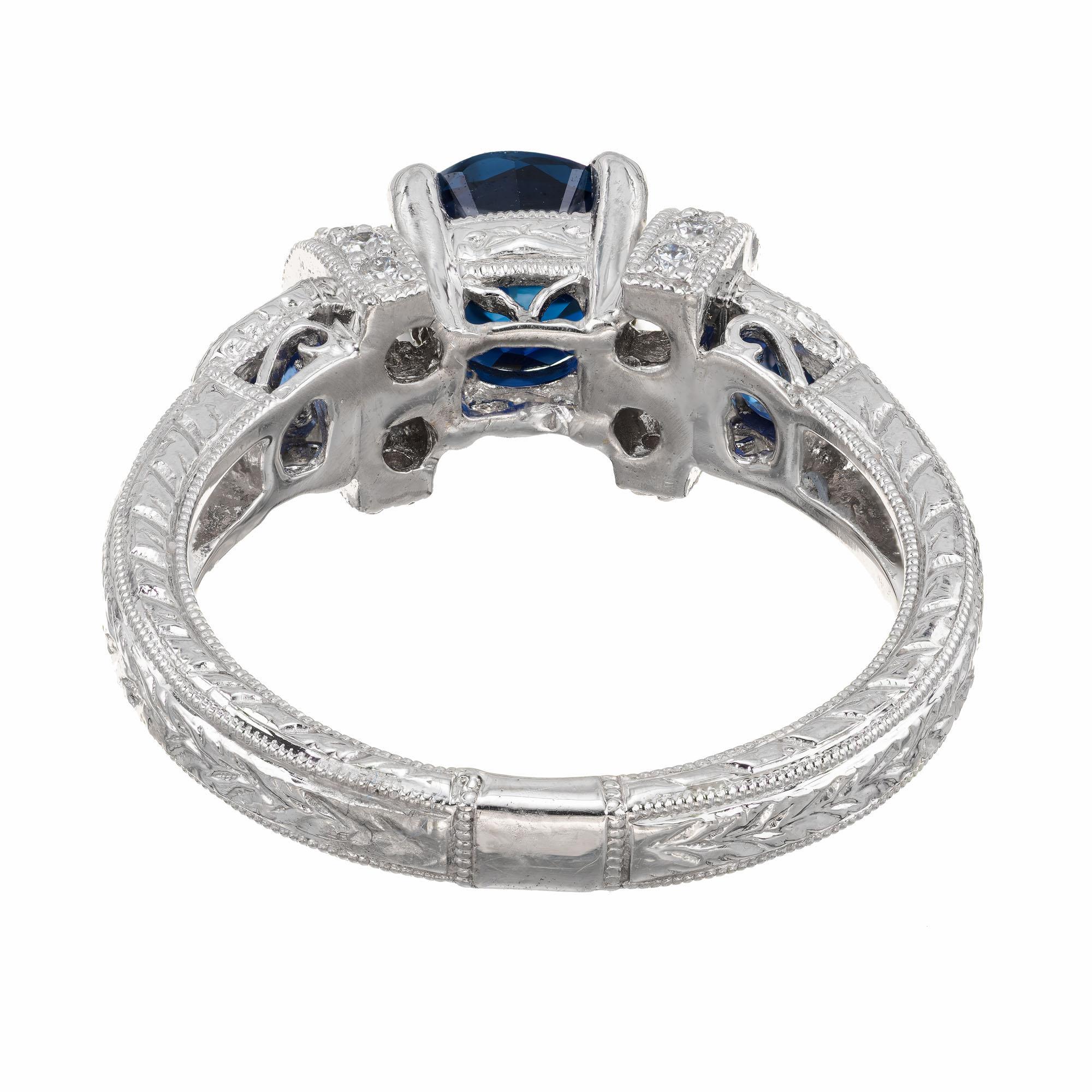 GIA Certified 1.36 Carat Blue Sapphire Diamond Platinum Engagement Ring 1