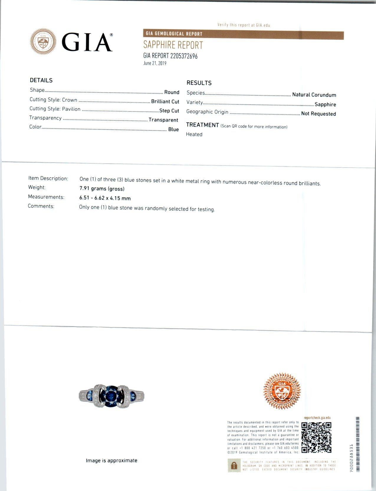 GIA Certified 1.36 Carat Blue Sapphire Diamond Platinum Engagement Ring 3