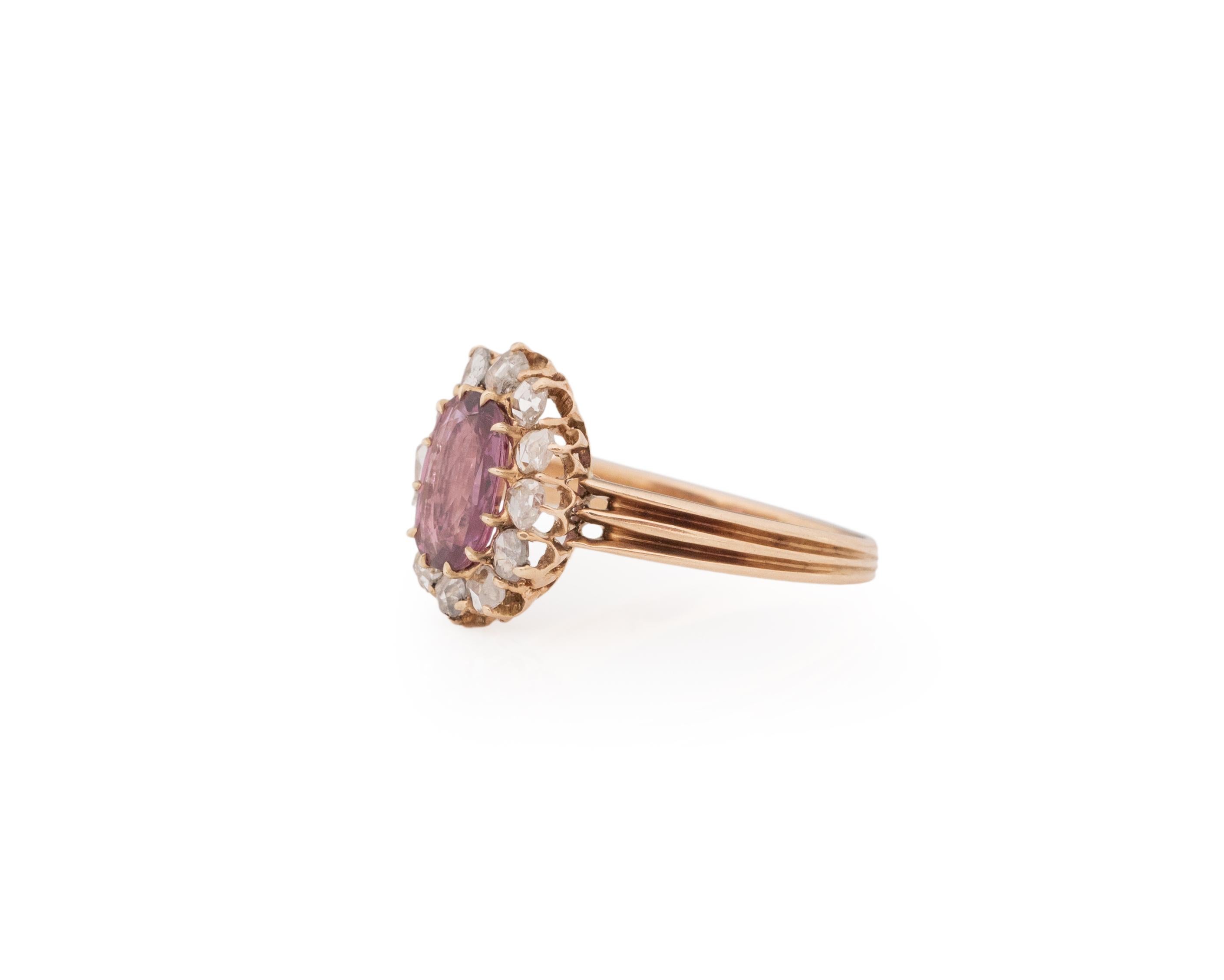 Rose Cut Gia Certified 1.36 Carat Edwardian Diamond 14 Karat Rose Gold Engagement Ring For Sale