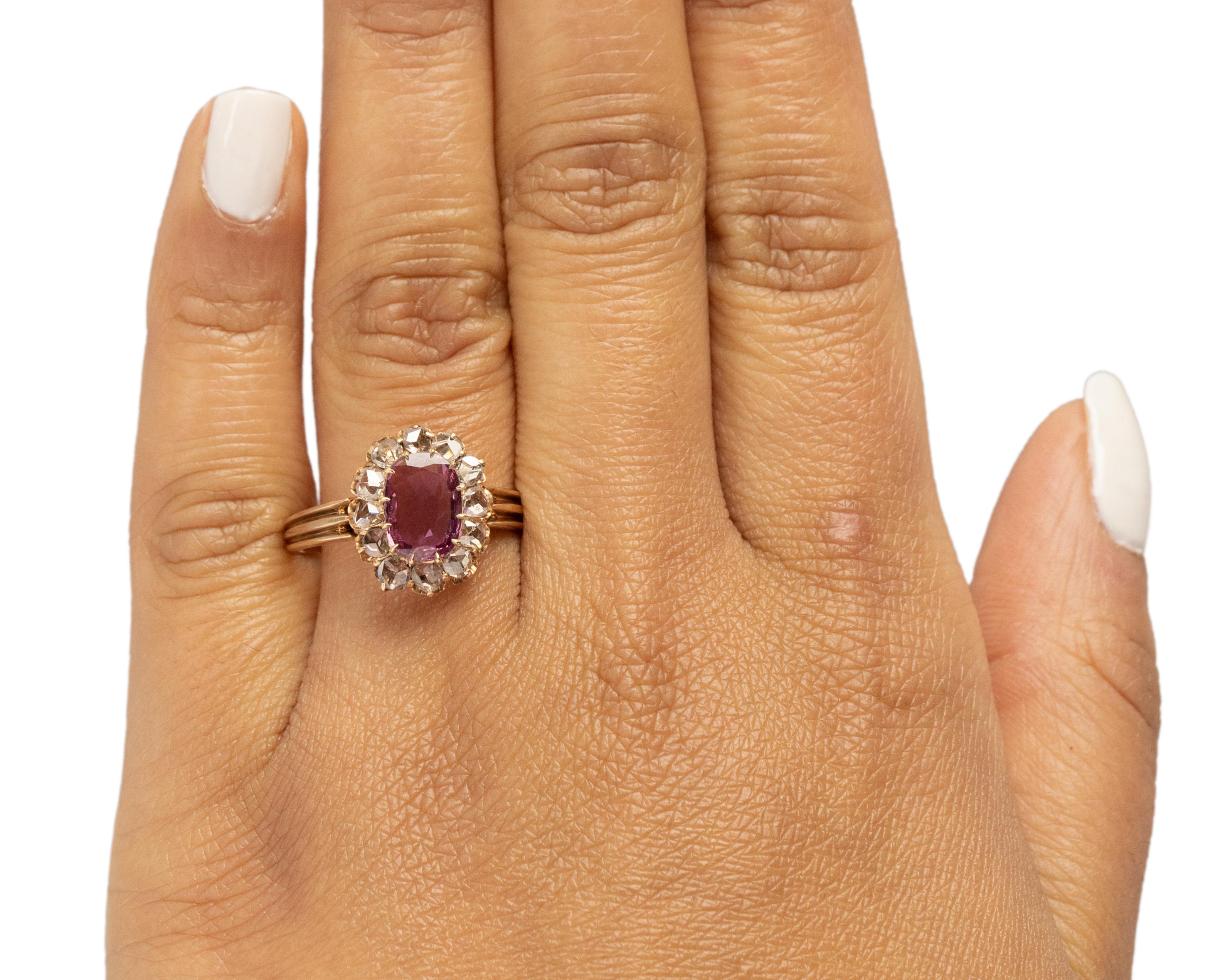 Women's Gia Certified 1.36 Carat Edwardian Diamond 14 Karat Rose Gold Engagement Ring For Sale