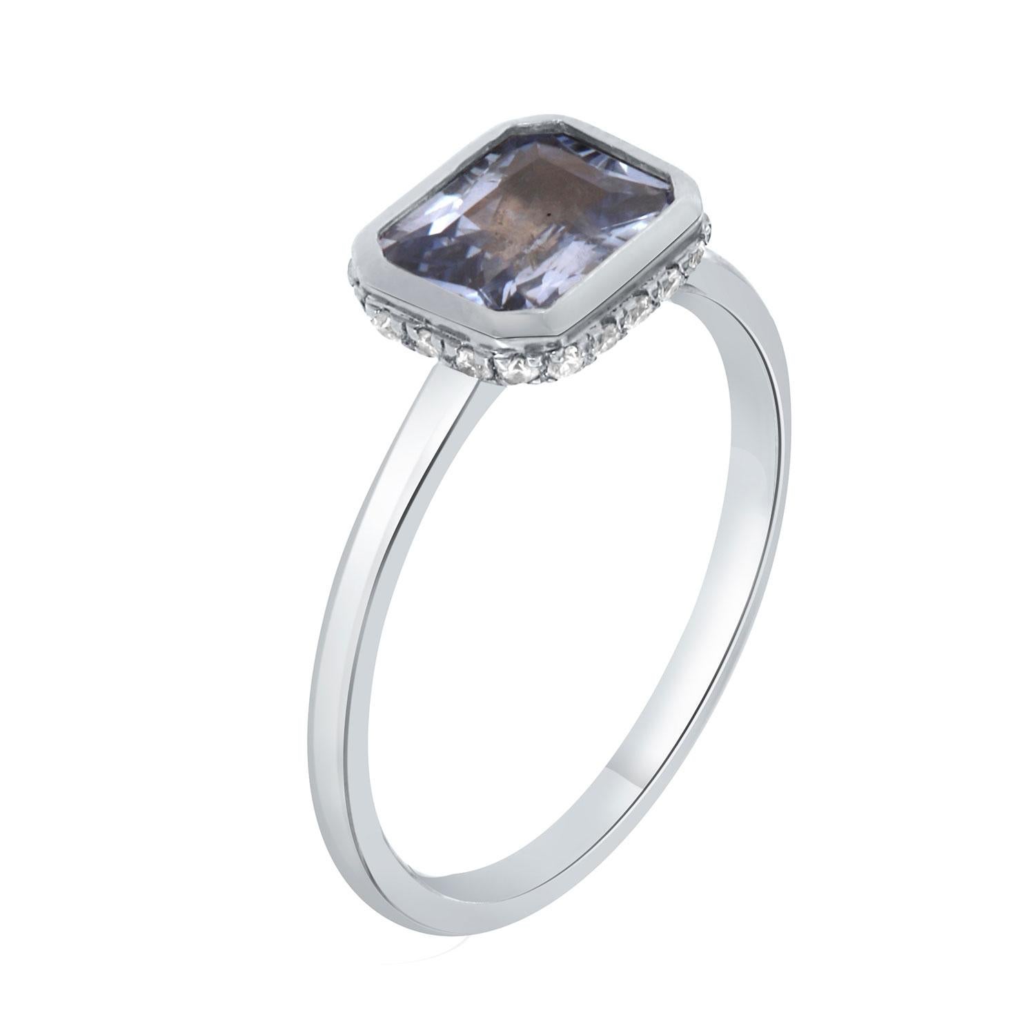 This delicate 18K White gold ring features a GIA-certified 1.36 Carat Octagonal-shaped 