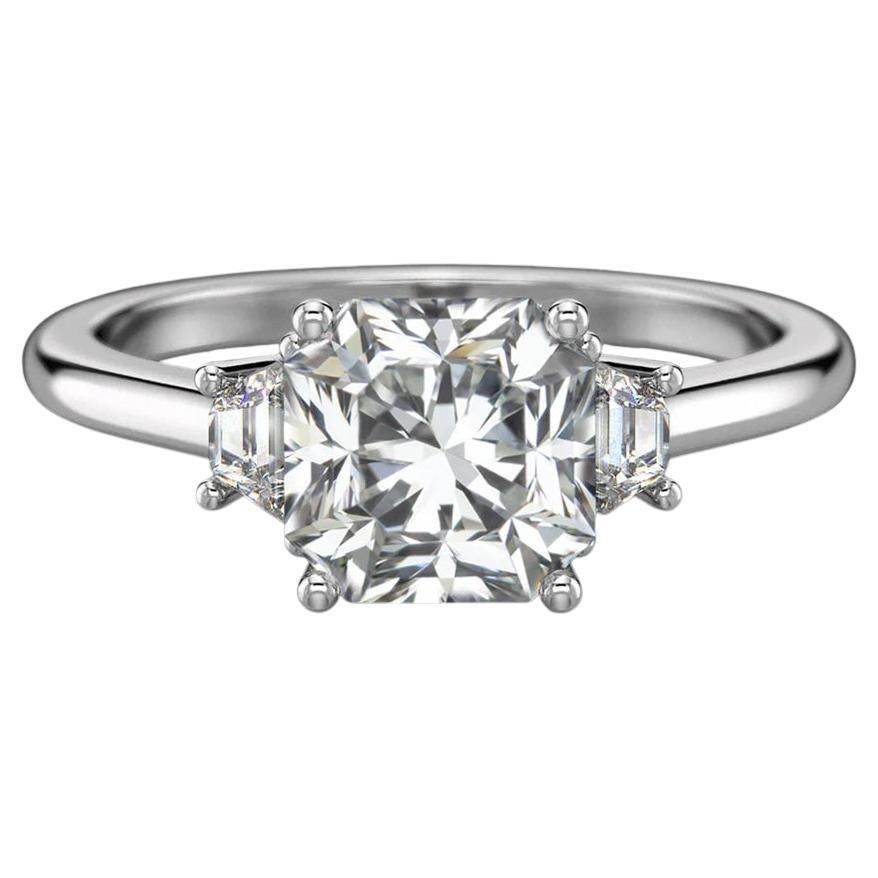 GIA Certified 1.36 Carat Lucere Cut Diamond Three-Stone Engagement Ring in Plati