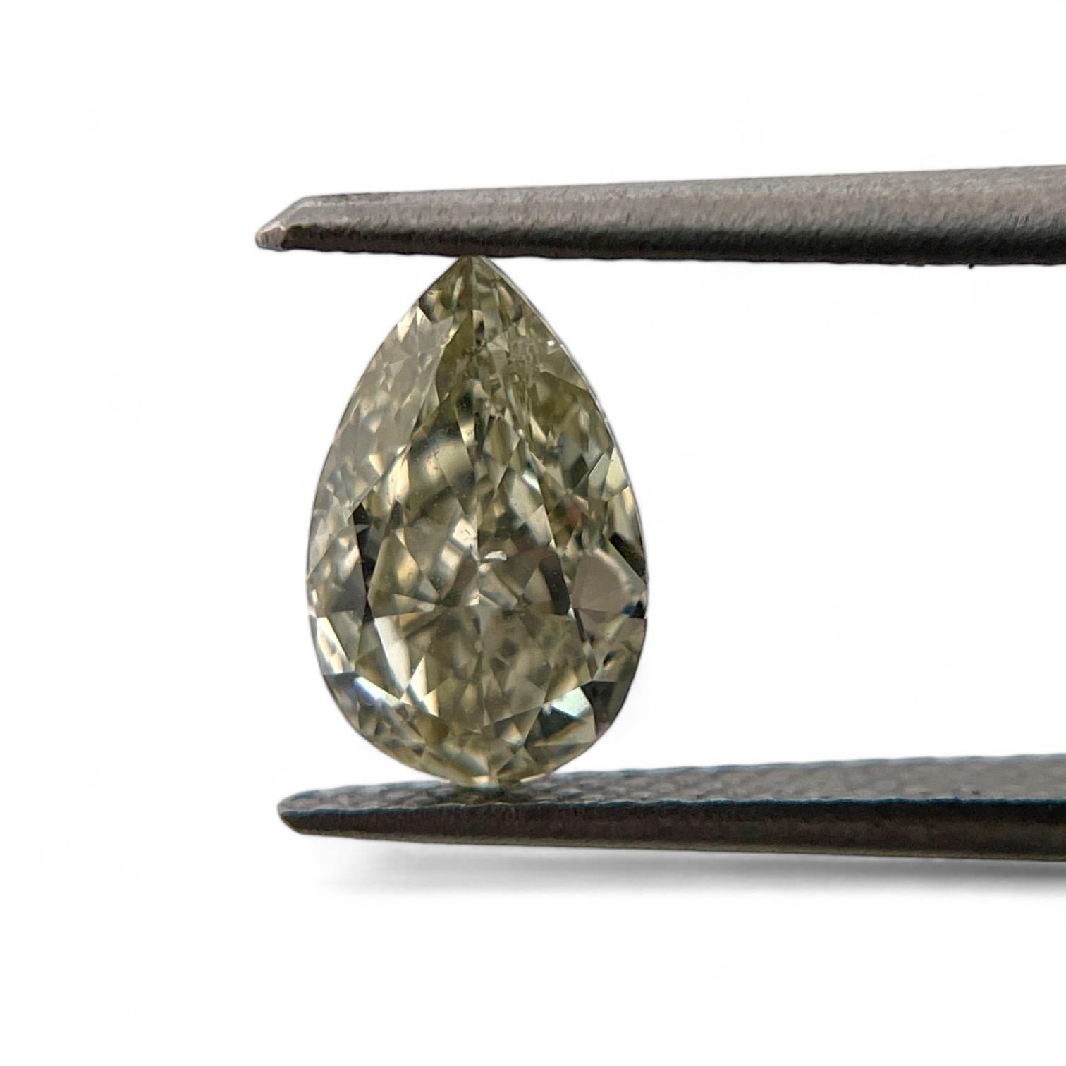 Women's or Men's GIA Certified 1.36 carat Pear Fancy Brownish Greenish Yellow Natural Diamond For Sale