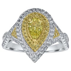 GIA Certified 1.36 Ctw Fancy Intense Yellow Pear Shape Diamond Engagement Ring