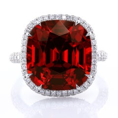 GIA Certified 13.63 Carat Bohemian Garnet Micro Pave Platinum Statement Ring