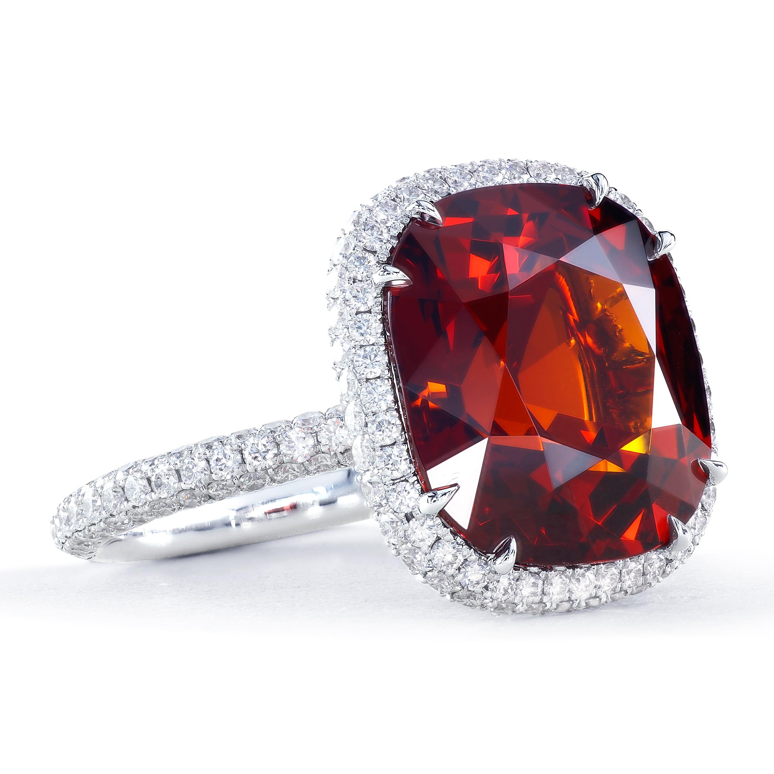 Contemporary GIA Certified 13.63 Carat Bohemian Garnet Micro Pave Platinum Statement Ring For Sale