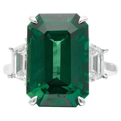 GIA Certified 13.63 Ct. Emerald Trapezoid side Ring