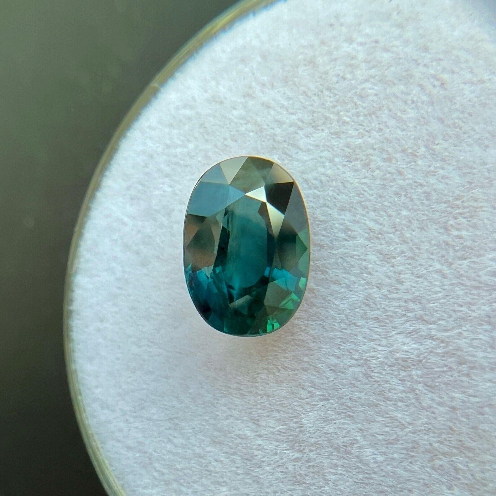 Women's or Men's Gia Certified 1.36ct Green Blue Teal Rare Sapphire 7.9x5.4mm Oval Cut Gem For Sale