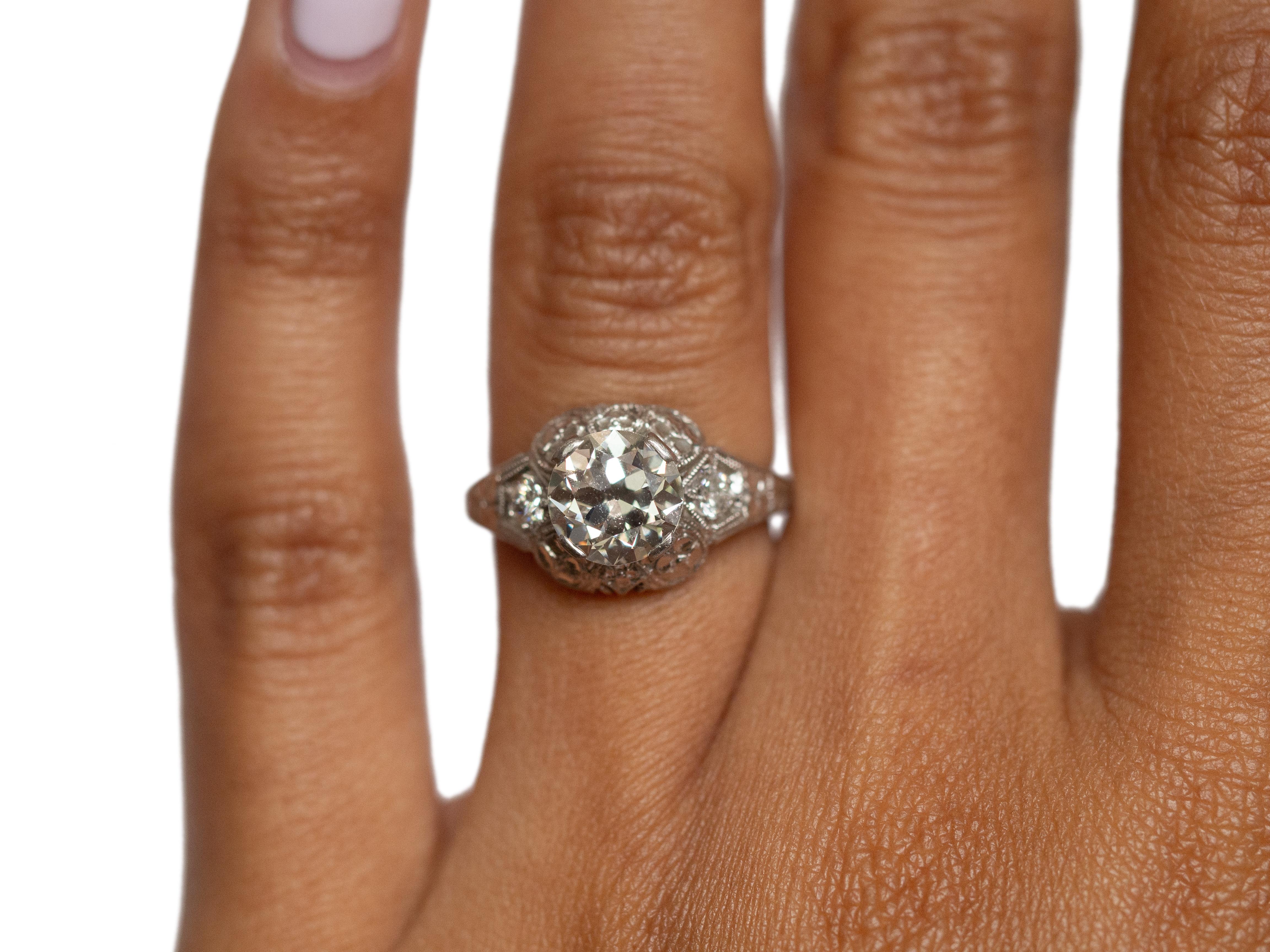 Edwardian GIA Certified 1.37 Carat Diamond Platinum Engagement Ring For Sale