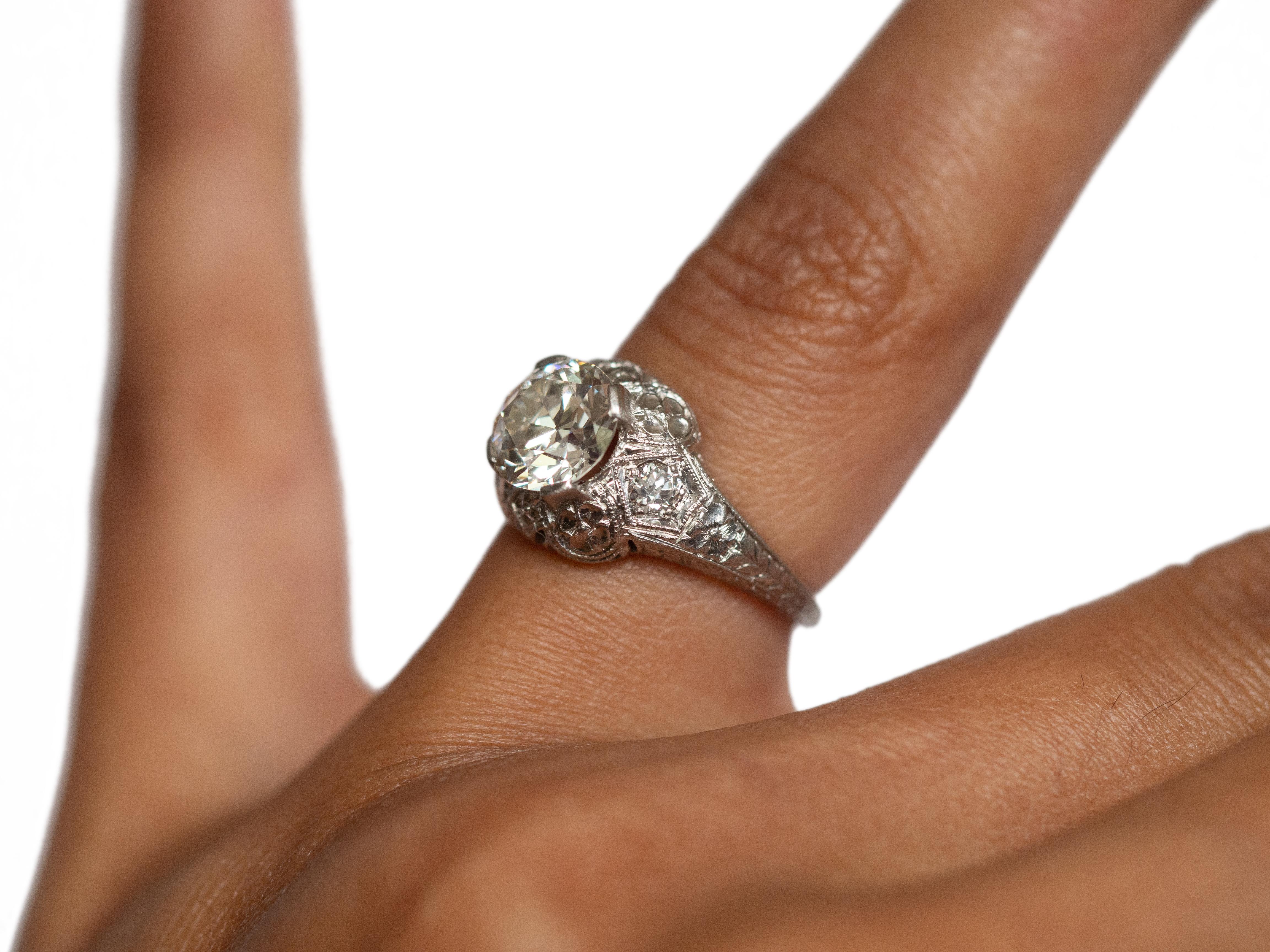 Old European Cut GIA Certified 1.37 Carat Diamond Platinum Engagement Ring For Sale